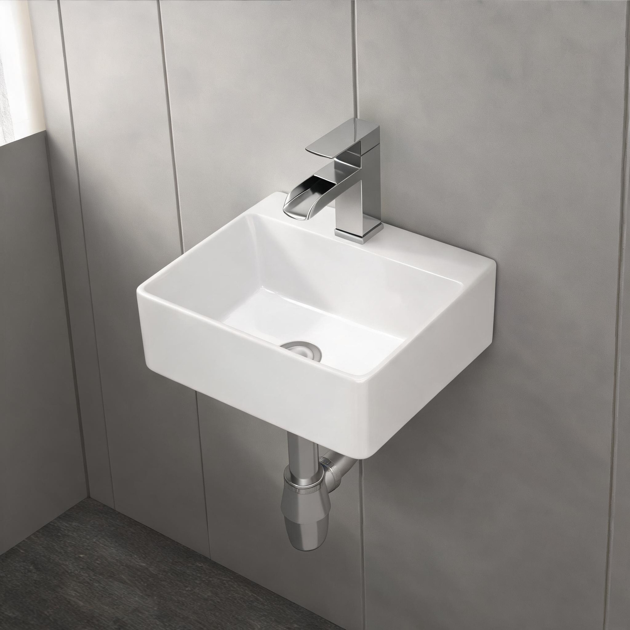 chillscreamni Rectangular Wall-Mount Ceramic Sink in Classic White 13.6 x 11.6 Modern Bathroom Basin with Single Faucet Hole