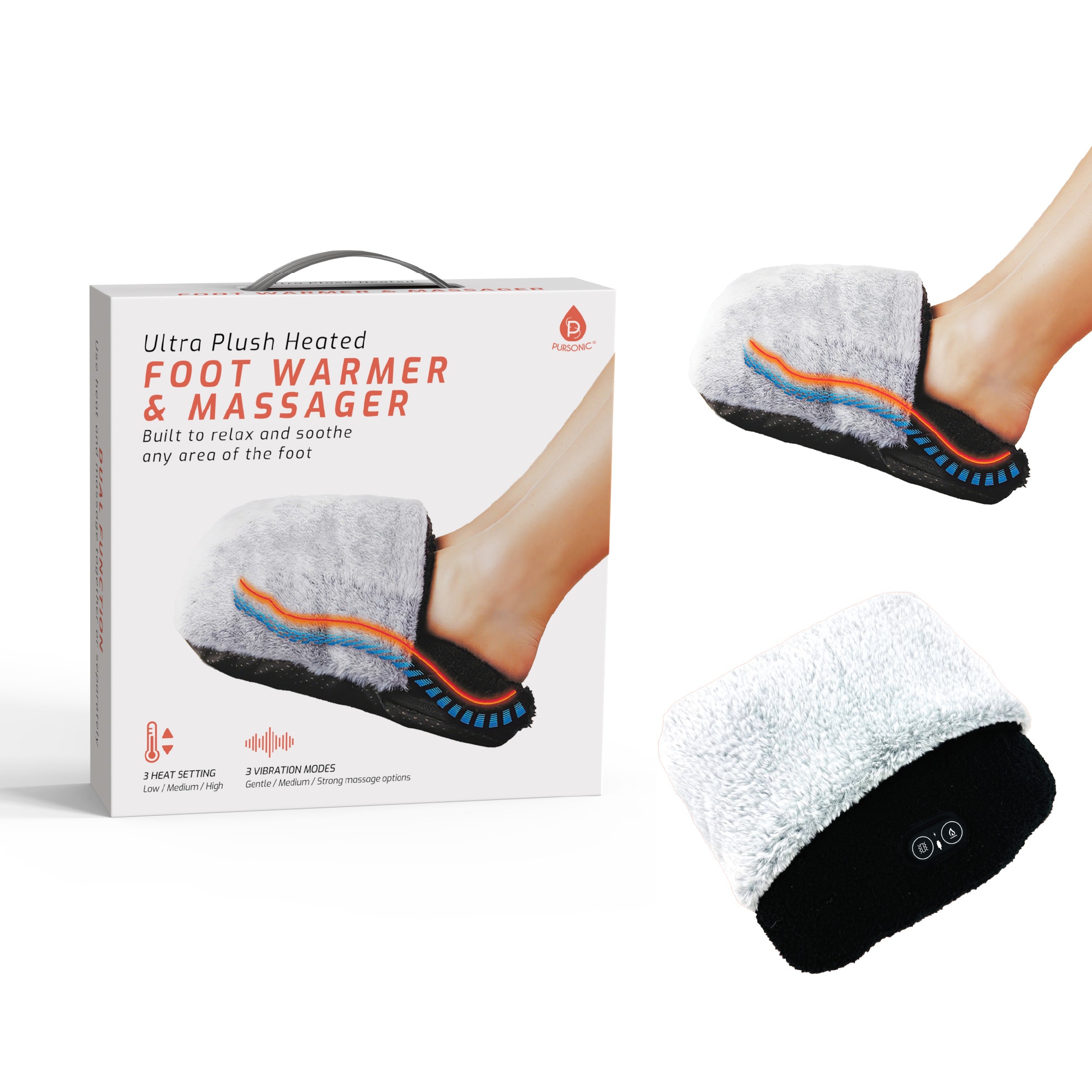 Pursonic Ultra Plush Heated Foot Warmer Massager Cozy Relief Anytime Anywhere #HMG810