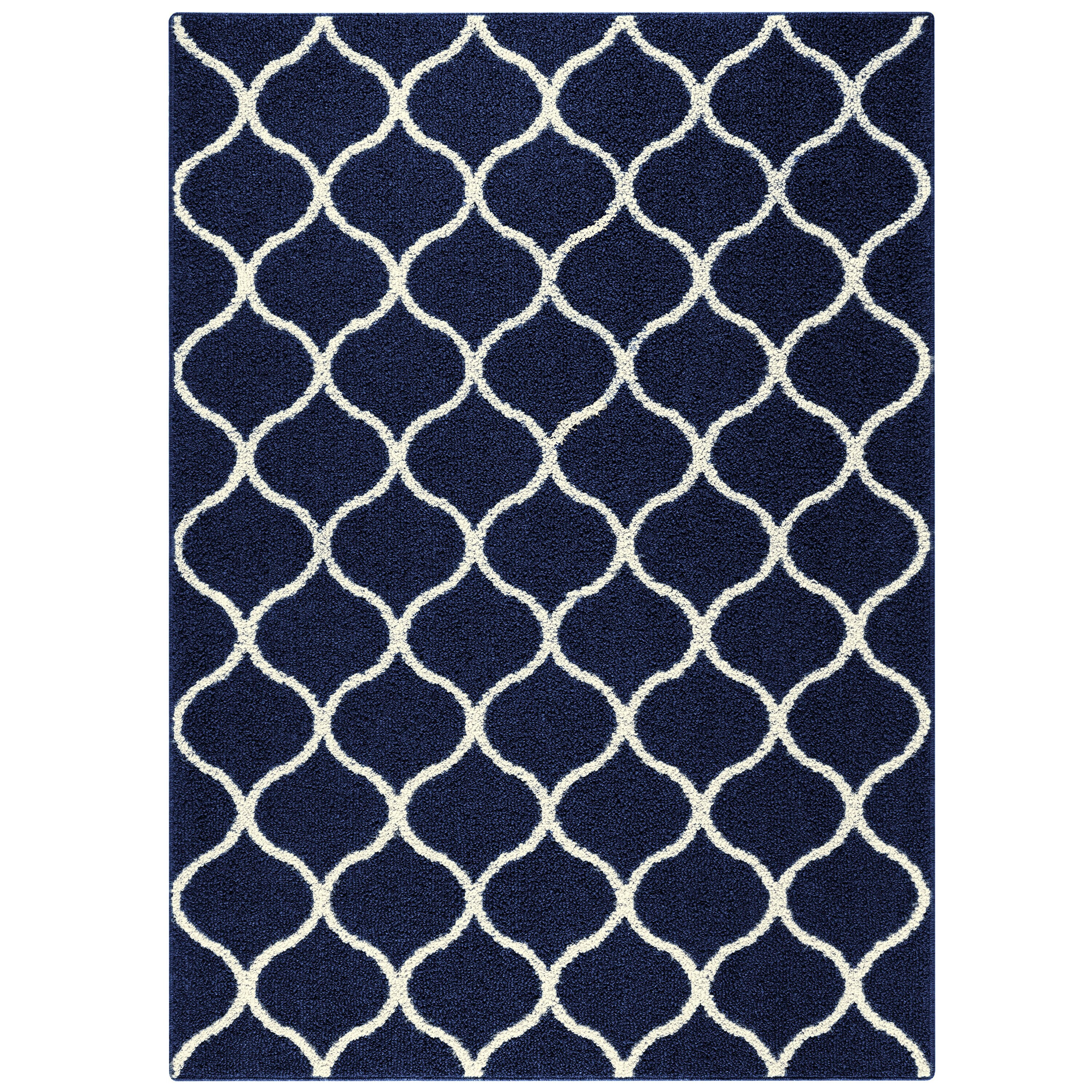 Navy Blue and White Tufted Geometric Kids Rug 5' x 7'