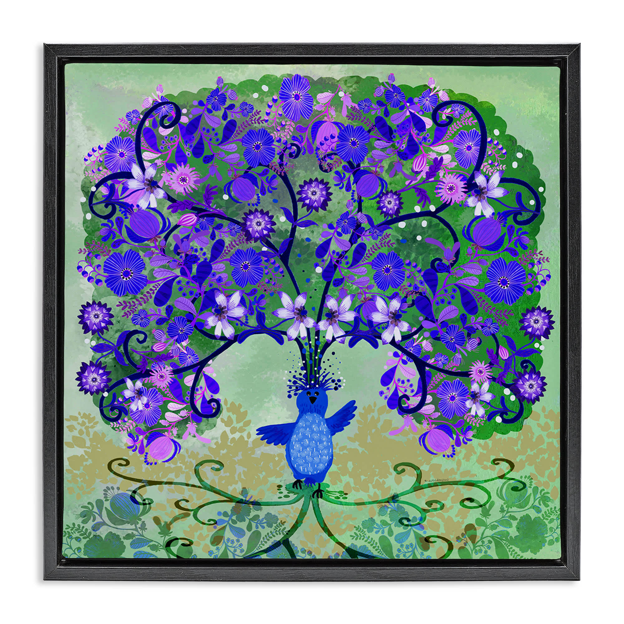 Stupell Industries BS-604-FFB-17X17 Tree Blooming From Bird Black Framed Floater Canvas Wall Art By Kay Widdowson 18 x 18