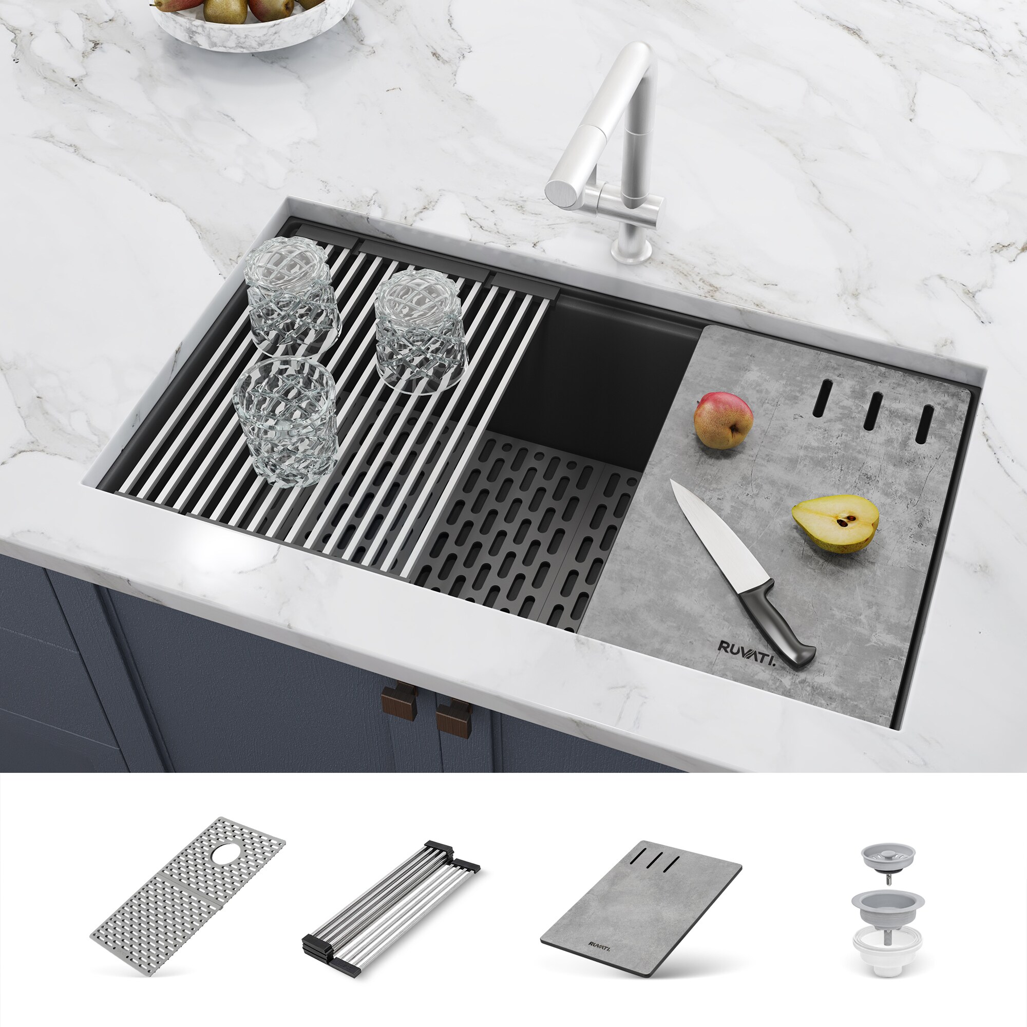 Ruvati RVG2302UG epiStage Undermount 32-in x 19-in Granite Single bowl Workstation Kitchen Sink