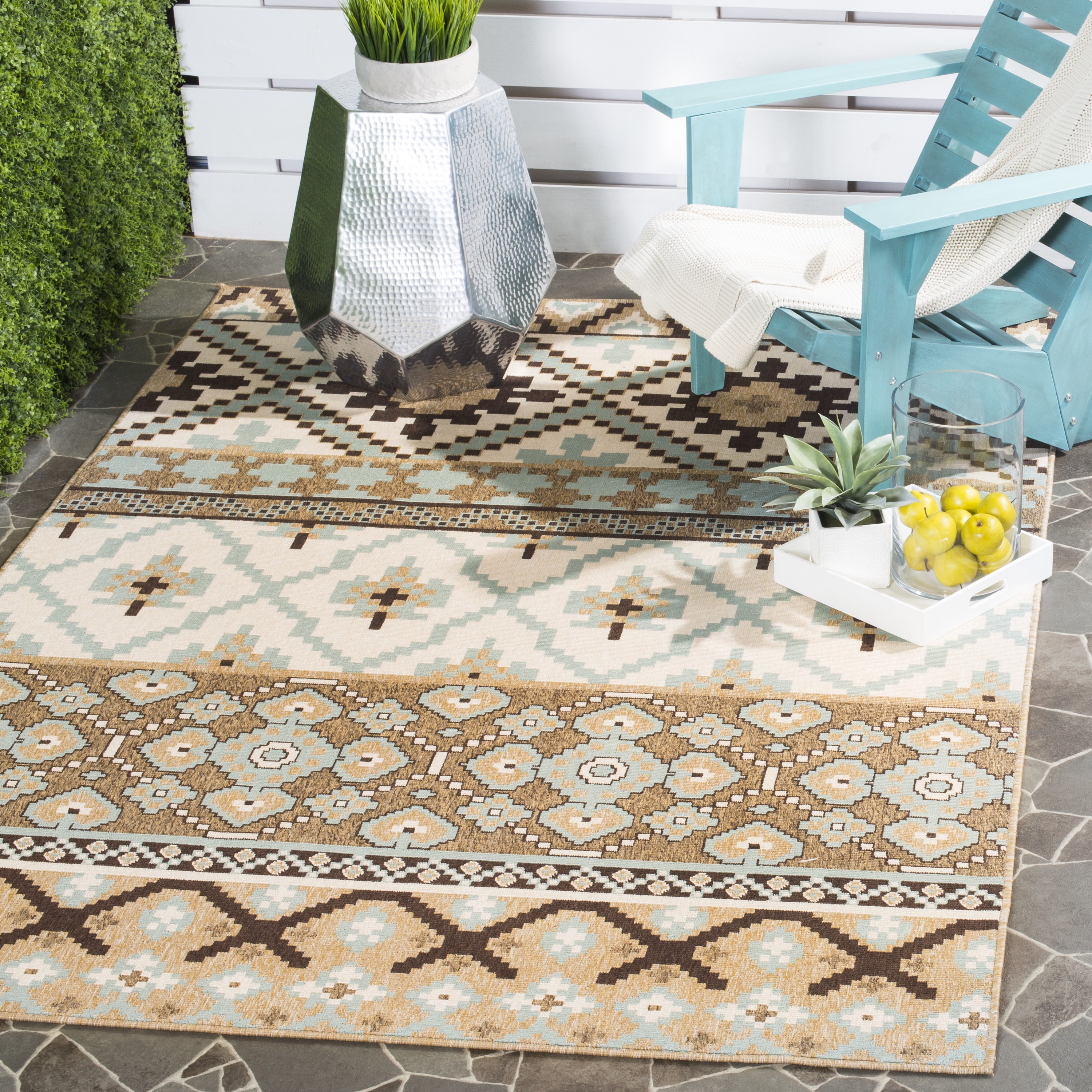 Safavieh VER097-0215-2 Veranda 2 x 4 (ft) Loomed Synthetic Creme/Brown Rectangular Indoor/Outdoor Floral Southwestern Area rug