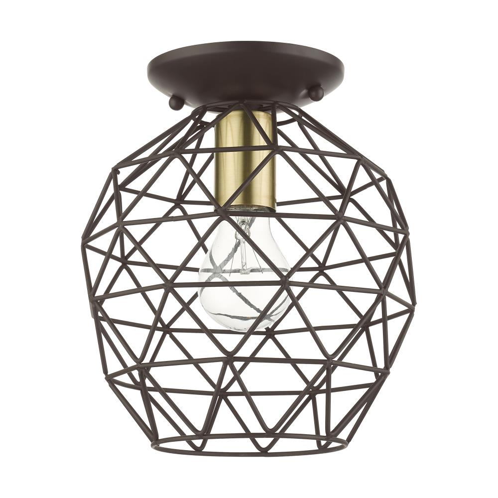 Geometrix Bronze Hand-Welded Glass LED Flush Mount