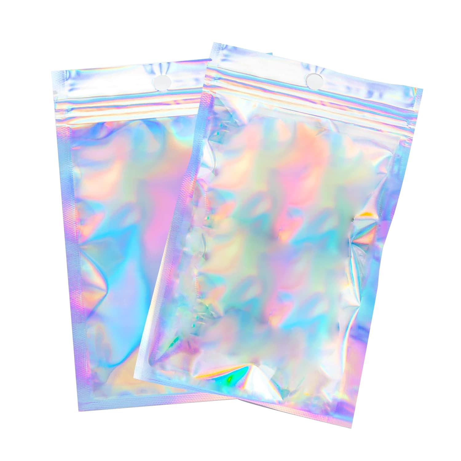 Etokfoks 100Pcs Holographic Packaging Bags 3 1x4 7 inch Resealable Foil Pouch Mylar Sample Bag Great for Small Business and Party Favor Food #LETR4J0XE
