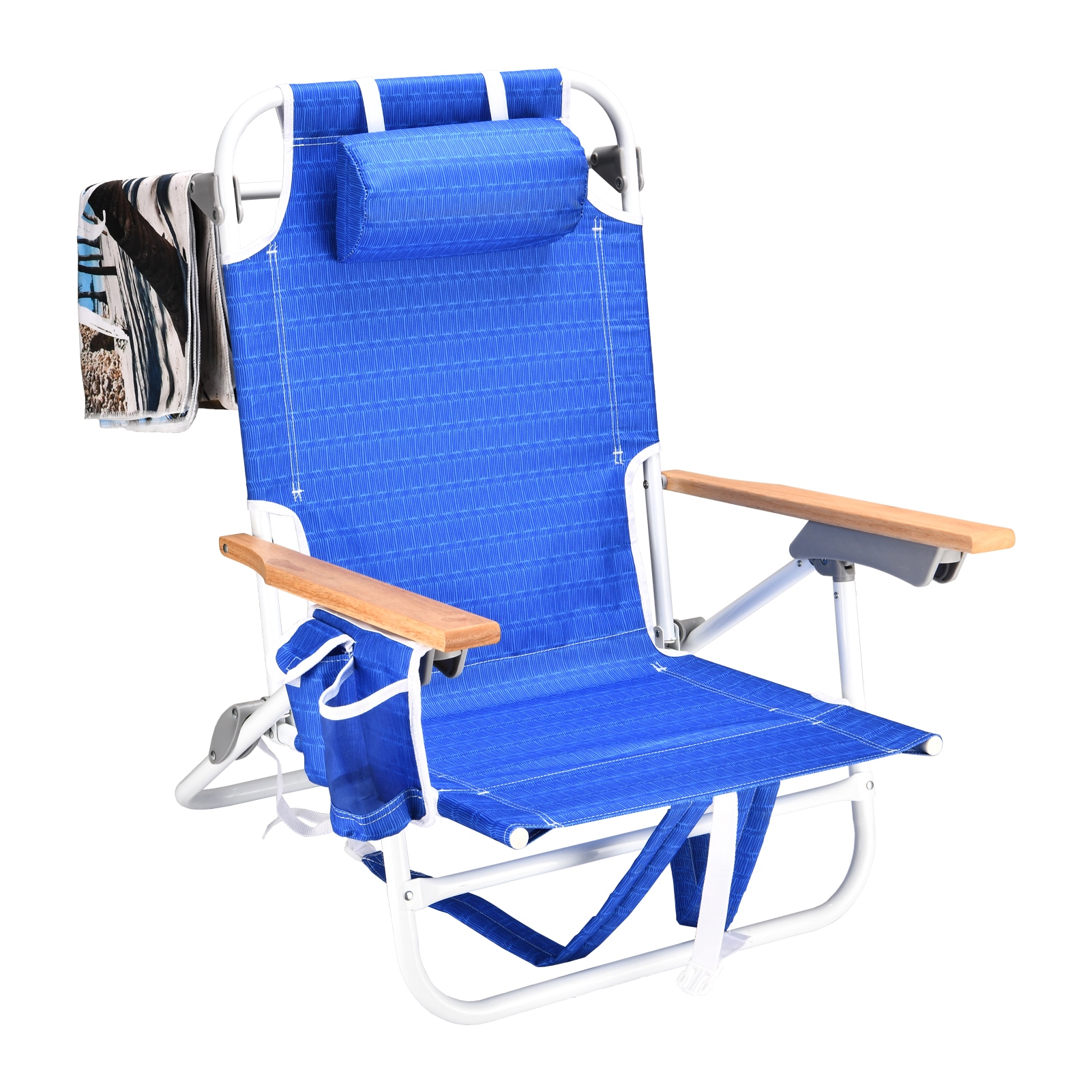 Kahomvis BEACH-QP109-209 Polyester Blue Folding Beach chair Adjustable and