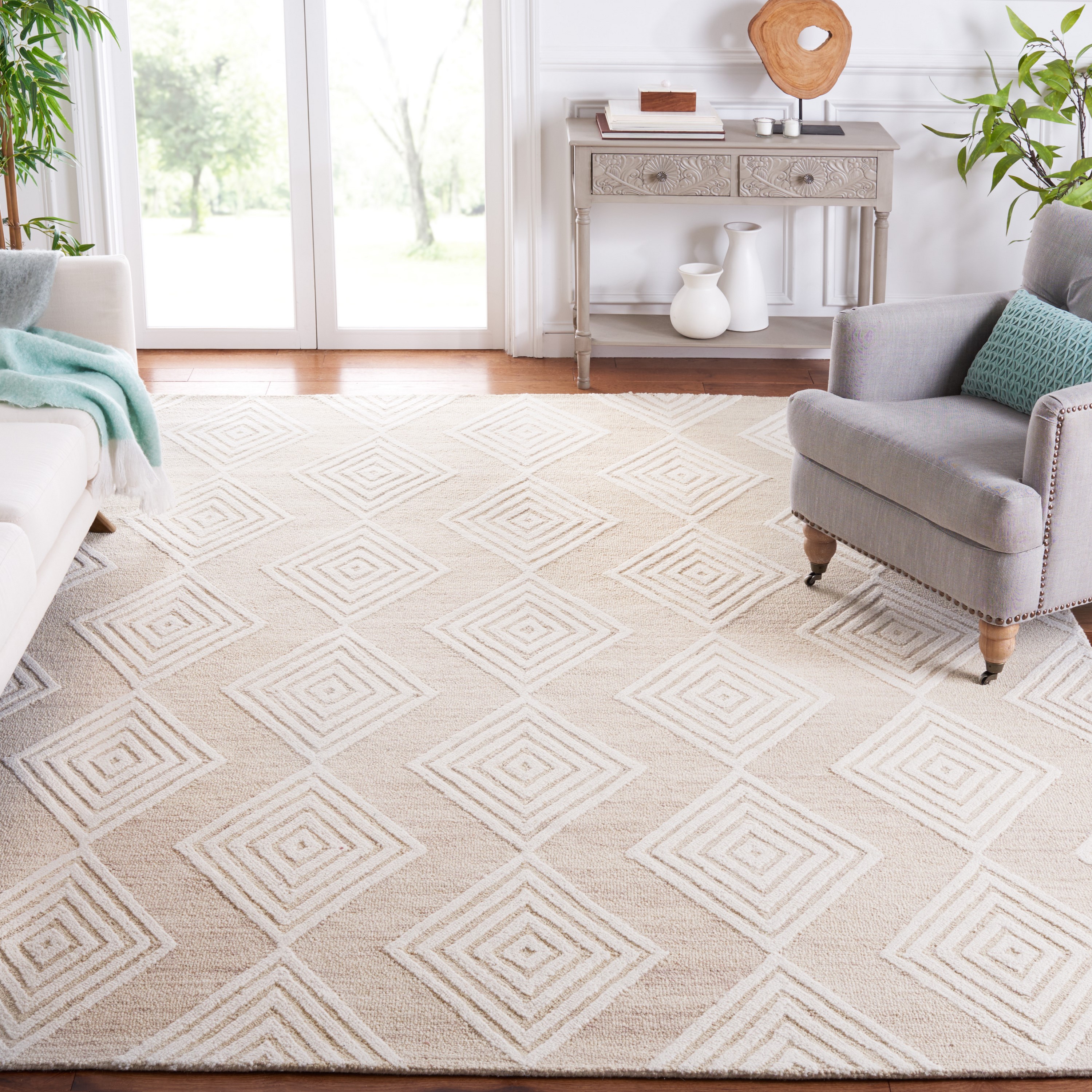 Safavieh BLM111B-8 Blossom Madora 8 x 10 (ft) Tufted Wool Beige/Ivory Rectangular Indoor Abstract Bohemian/Eclectic Area rug