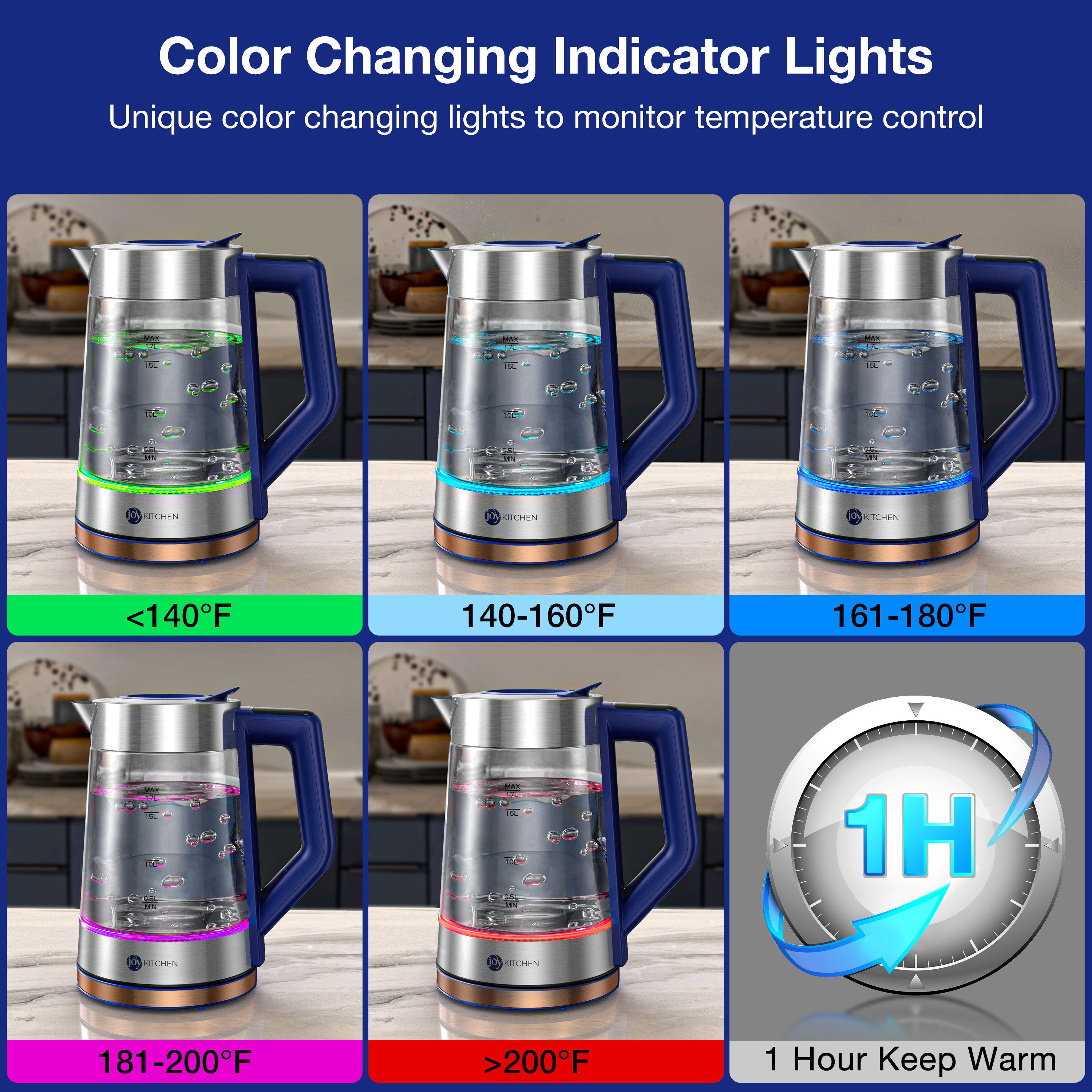 High Quality Colorful Stainless Steel Electric Kettle Temperature
