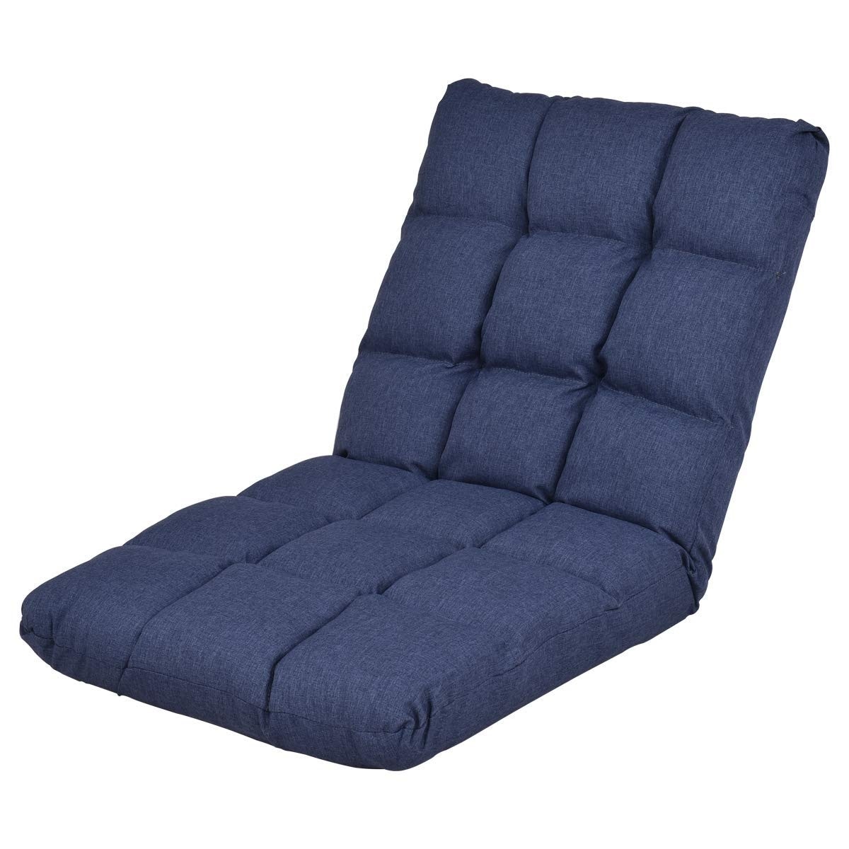 Slickblue D-CO-LB82165WH Ergonomic Multi-Position Floor Chair – Single Blue Cloth/Metal Chair - Thick Cushions Lightweight for Living Room and Lawn