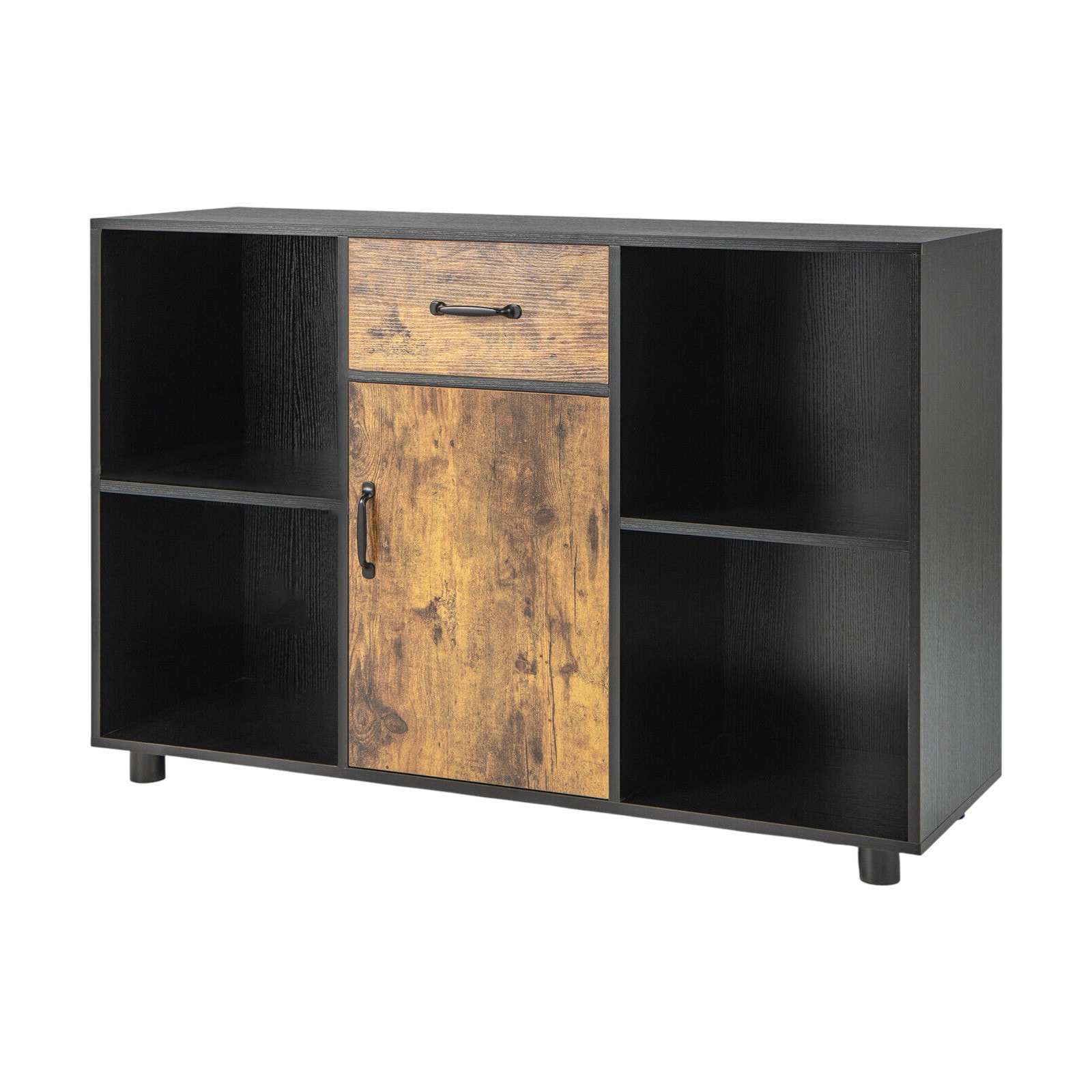 Slickblue D-CO-FC12501VJ Kitchen Buffet Cabinet - Industrial Style Rustic Brown and Black Metal Frame with MDF Wood - Console Sideboard Storage for Dining Room or Hallway - Wine-Free Design