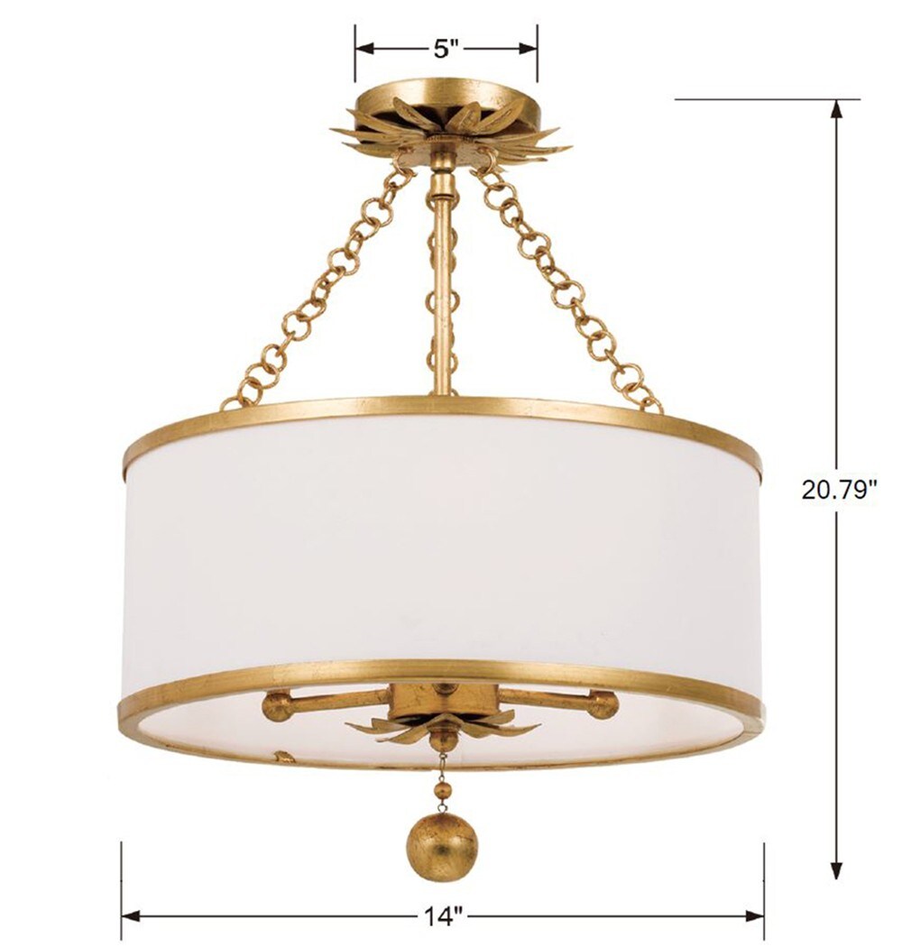Elegant Gold and Crystal Drum Ceiling Light, 14x20 Inches
