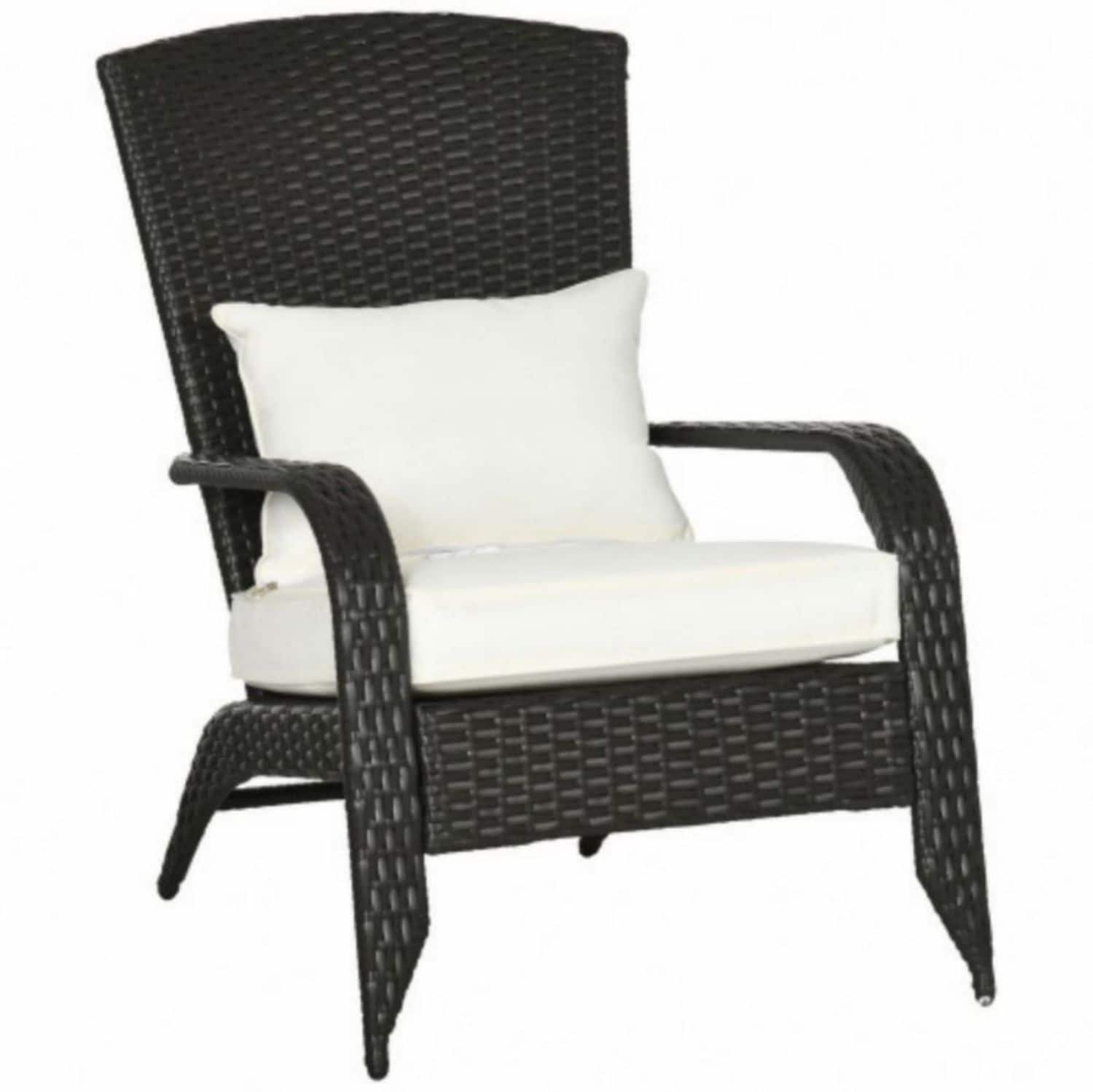 ToolCat PG2-148-PT Wicker Black Wicker Frame Stationary Adirondack Chair with Cream Cushioned Seat