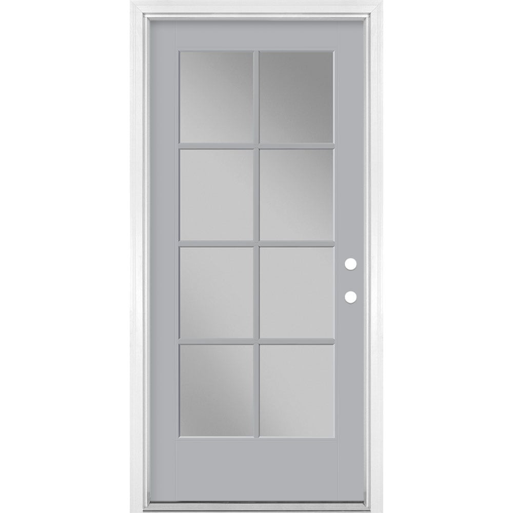 Masonite 1524411 36-in x 80-in x 4-9/16-in Fiberglass Full lite Left-hand inswing Infinity Gray Painted Prehung Front Door with Brickmould Insulating core