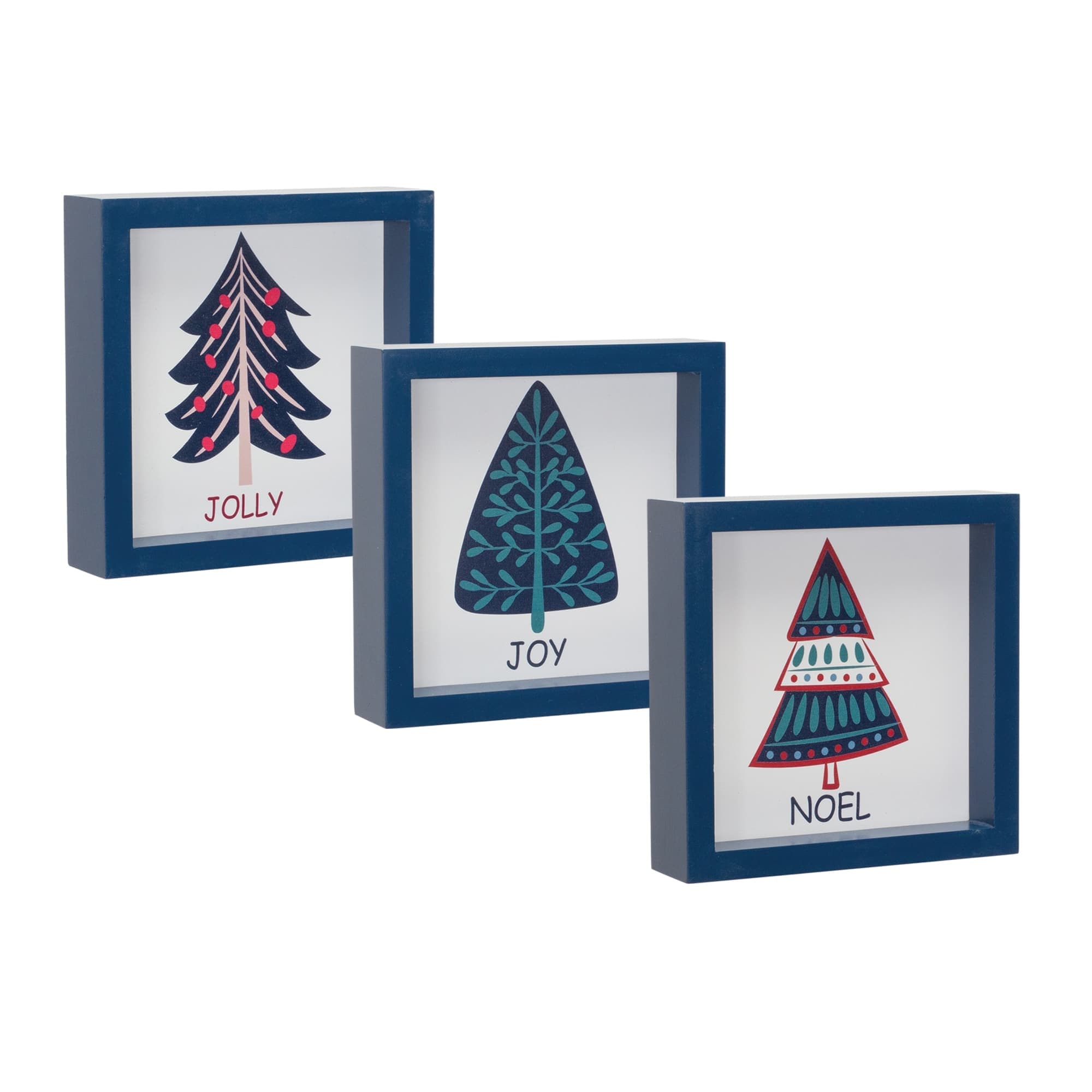 Melrose International 86953DS Noel Jolly and Joy Tree Sign (3 Asst) 6SQ MDF