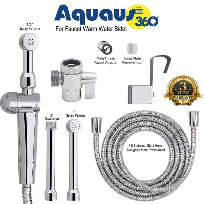 Aquaus Chrome Faucet Mounted Handheld, Hand Held Warm Water Bidet Sprayer