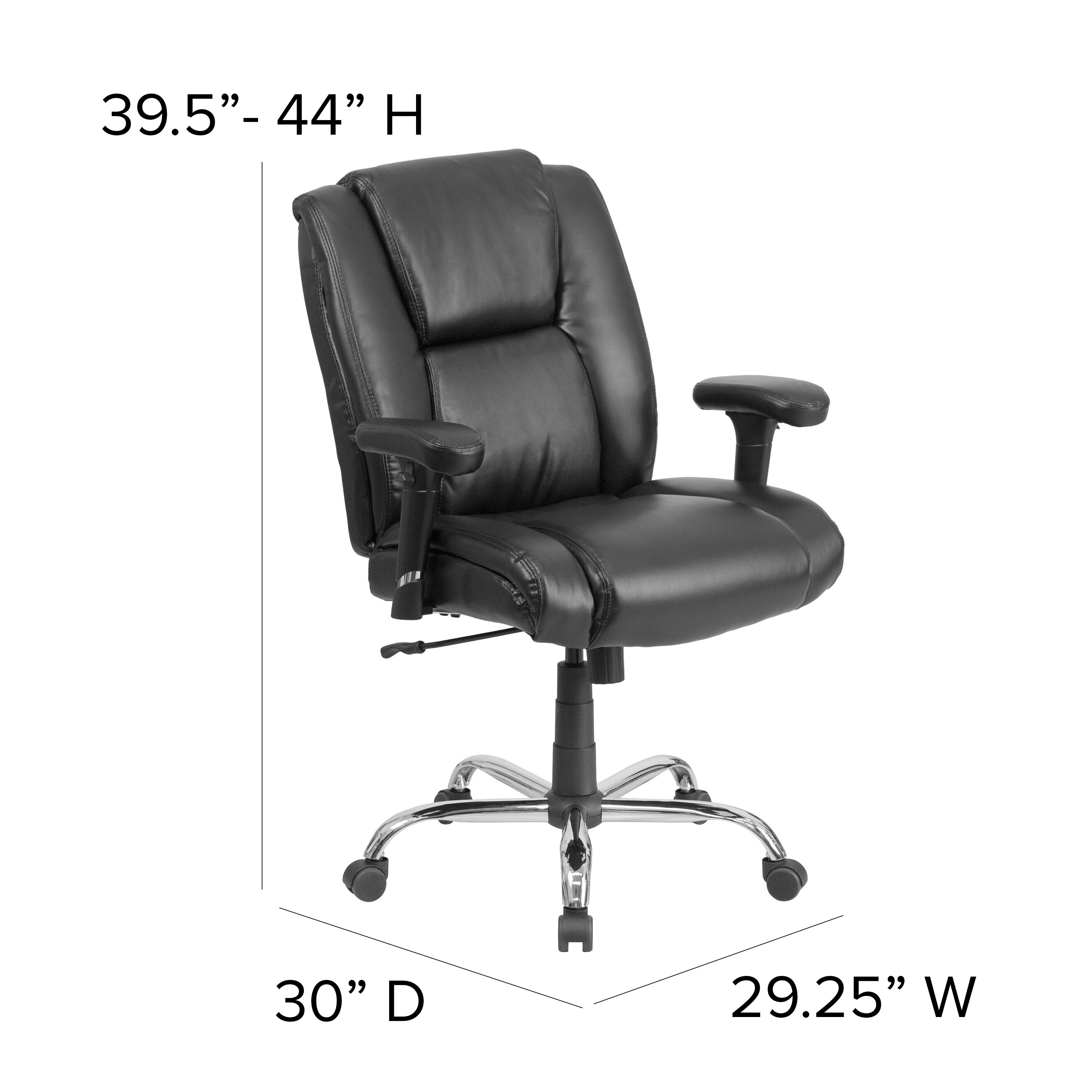 ErgoFlex Black LeatherSoft 360° Swivel Office Chair with Adjustable Arms