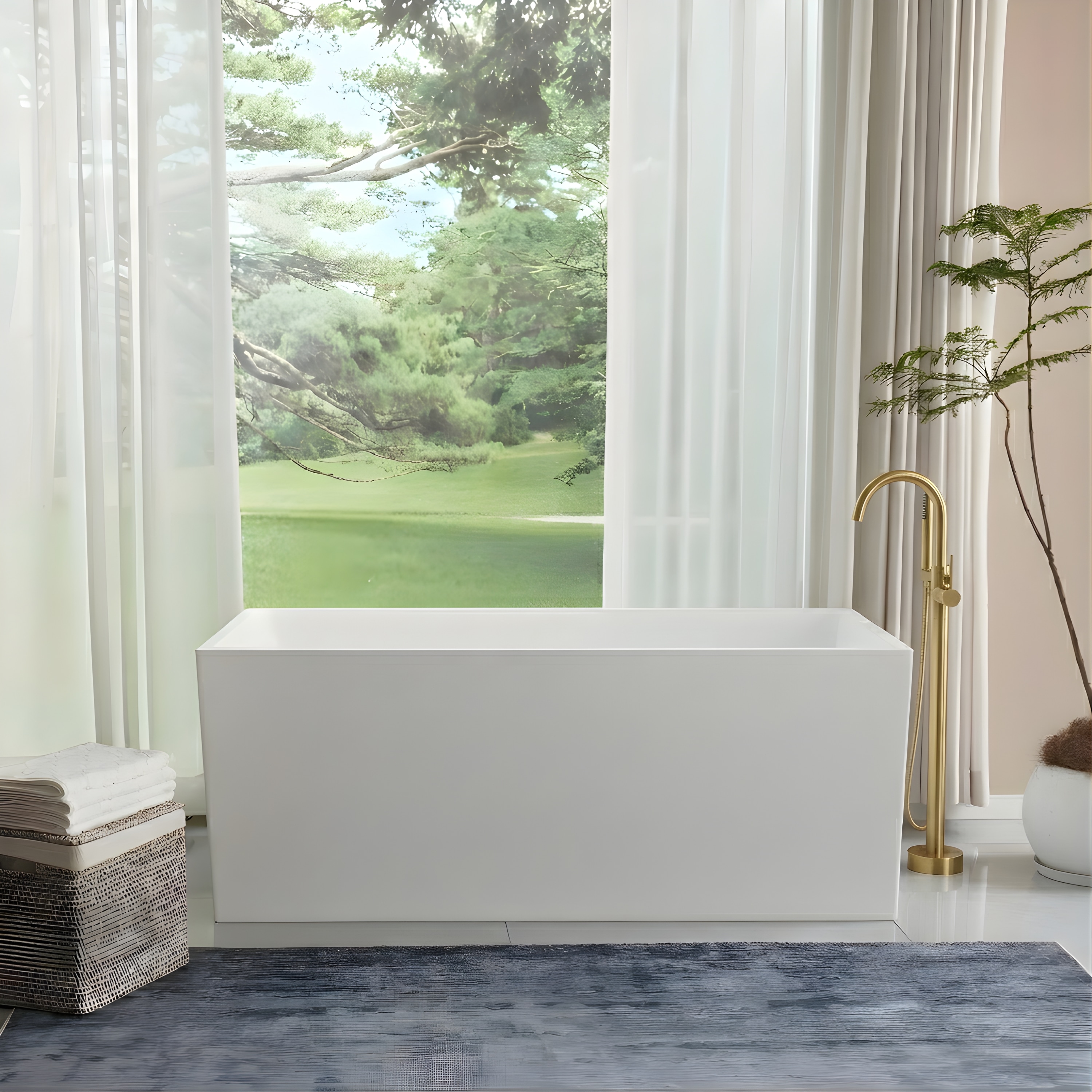 Vanity Art 29-in x 55-in White/Titanium Gold Acrylic Rectangle Freestanding Soaking Bathtub ( Right Drain )