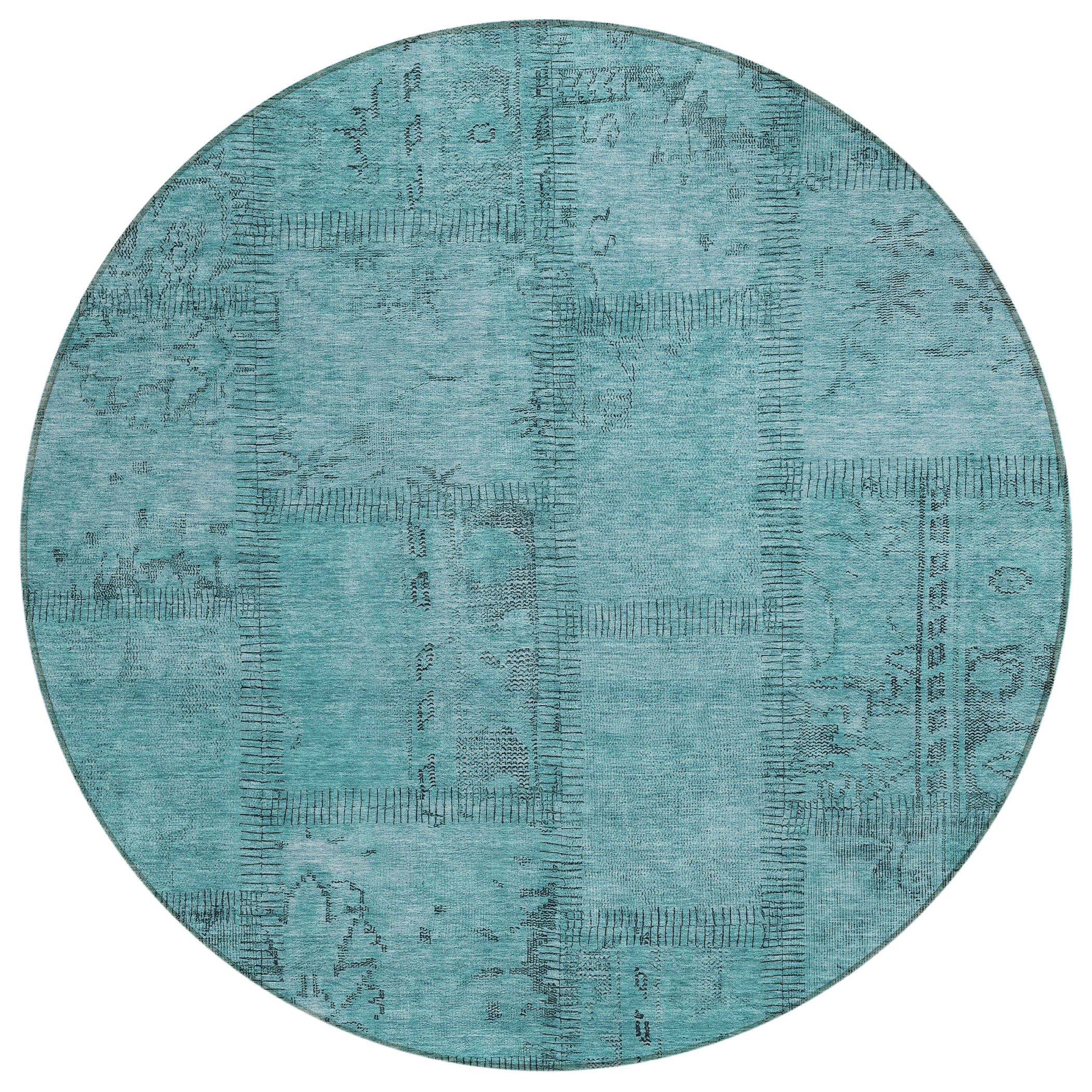 Addison Rugs ACN685TE8RO Chantille ACN685TE 8 x 8 (ft) Polyester Teal Round Indoor/Outdoor Geometric Machine washable Area rug
