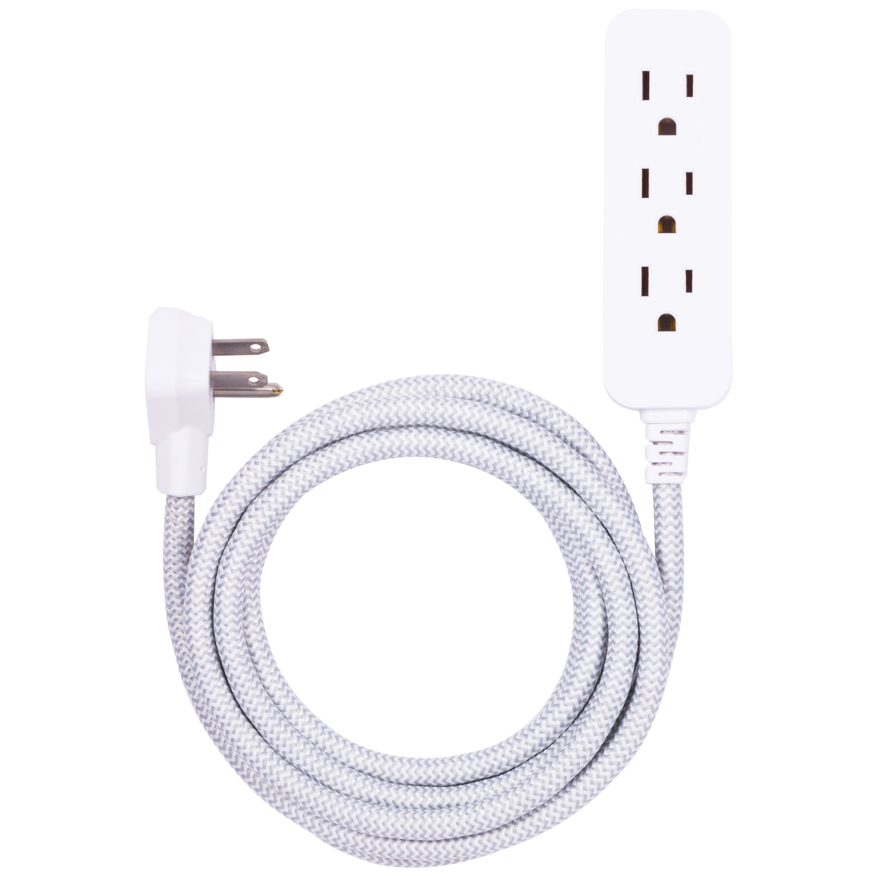 DEWENWILS 3-Outlet Power Strip with 15 Foot Braided Extension Cord UL Listed White and Grey Flat Plug 250Joules Surge Protector for Home Office 