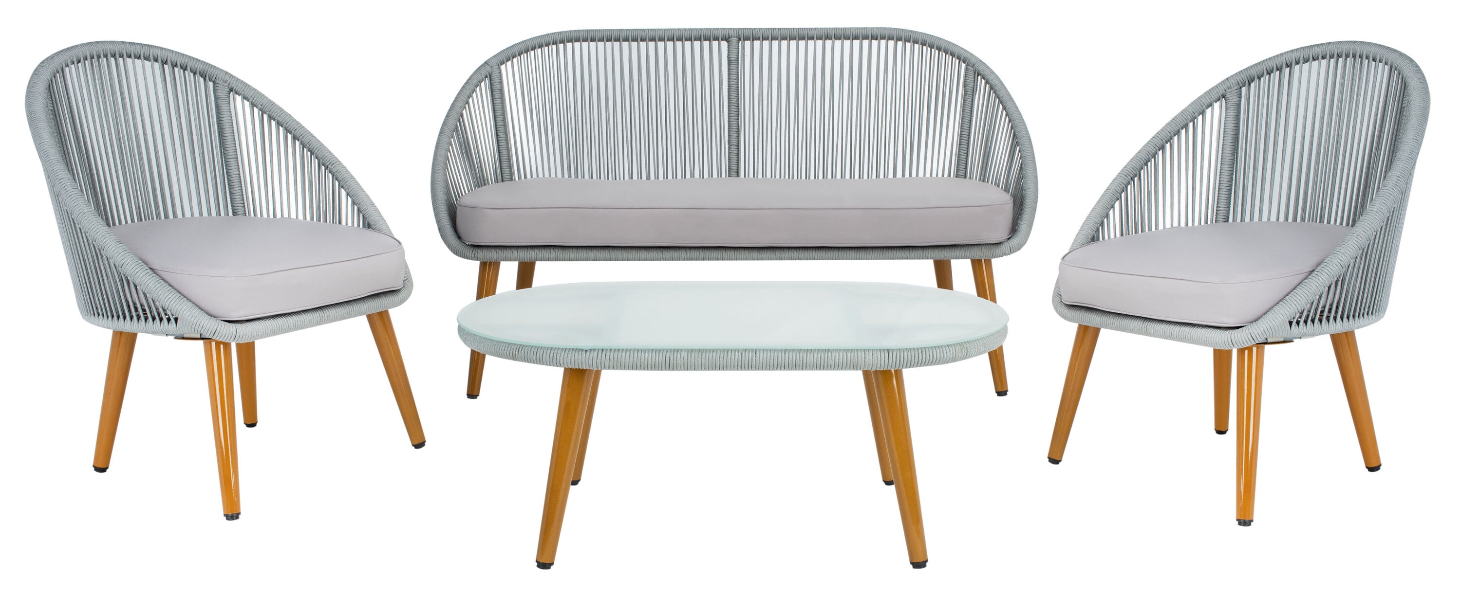 Safavieh PAT7526C Halcott Woven Outdoor Loveseat with Gray Cushions and Steel Frame