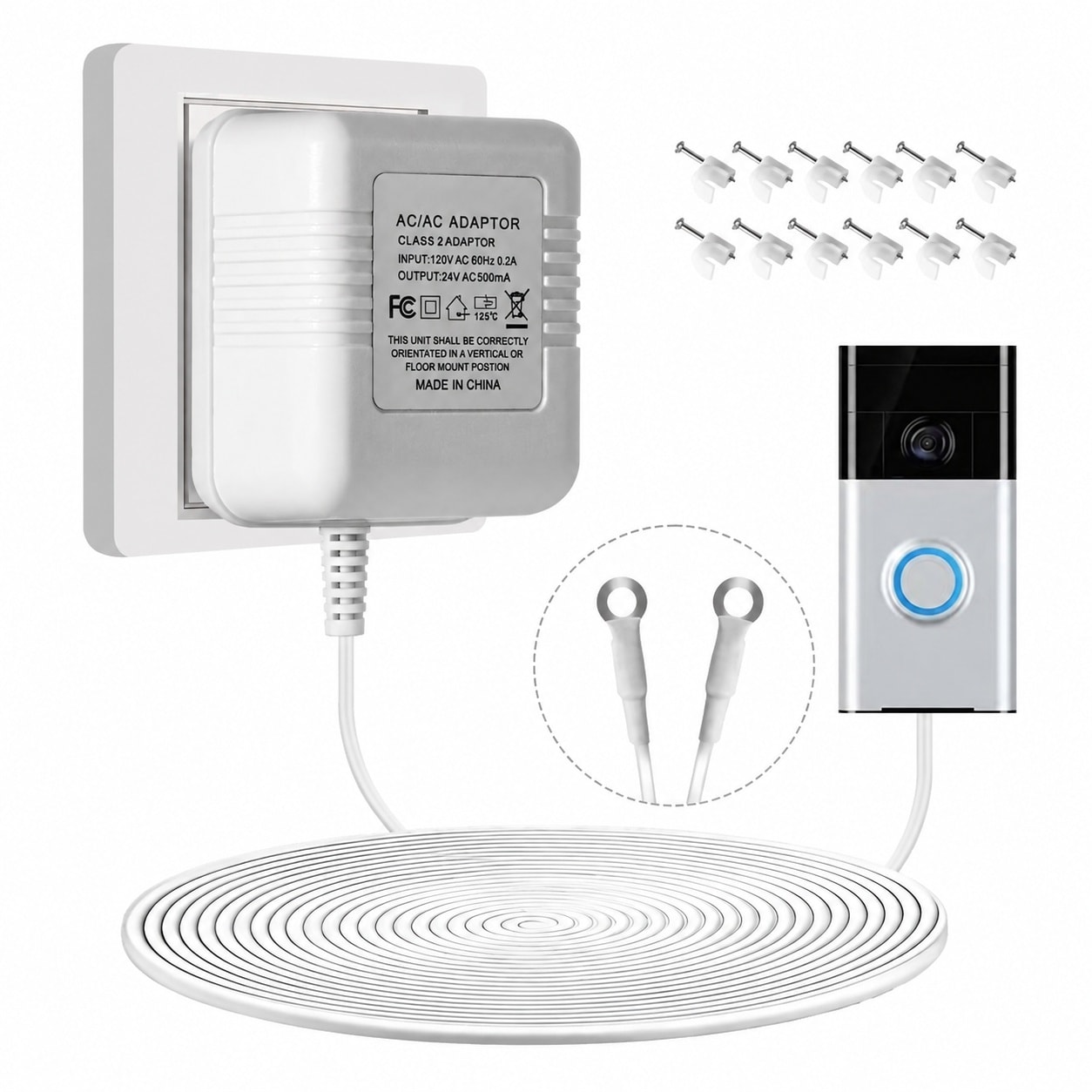 Adrinfly  24V AC Doorbell Transformer with 18ft Cable Compatible with Ring Nest Eufy Wyze and Other Smart Doorbells and C Wire Thermostats