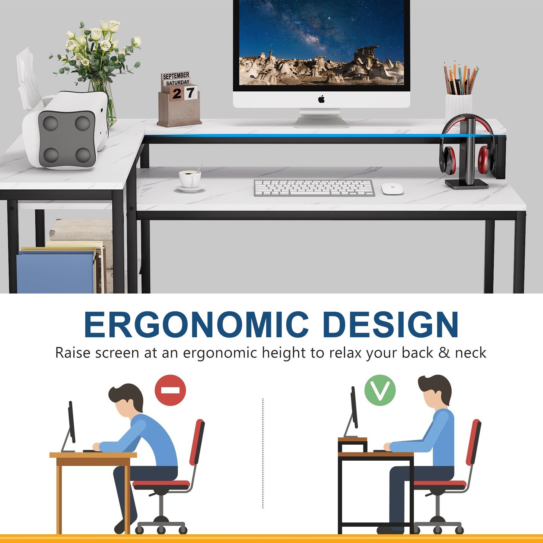 Tribesigns Hoga-JW0172 53.1-in White Modern/Contemporary Computer Desk