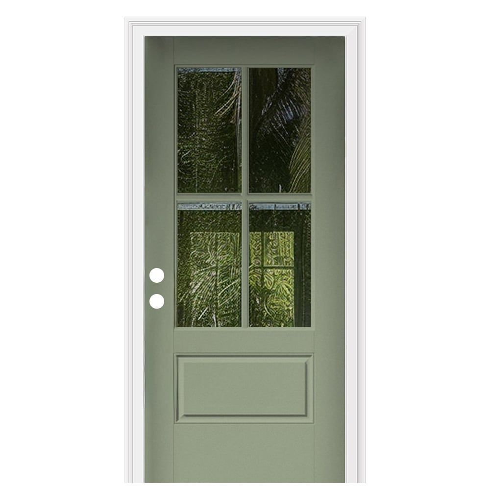 RELIABILT EGS1S31PC4SA2J8CG Entry Door 36-in x 80-in x 4-9/16-in Fiberglass 3/4 lite Right-hand inswing Cypress Painted Prehung Front Door with Brickmould Insulating core
