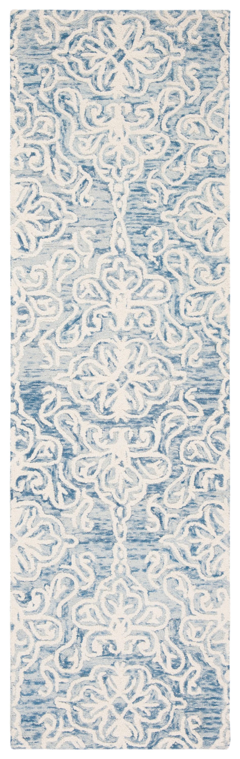 Safavieh BLM112M-210 Blossom Mahalia 2 x 10 (ft) Tufted Wool Blue/Ivory Rectangular Indoor Damask Farmhouse/Cottage Runner rug