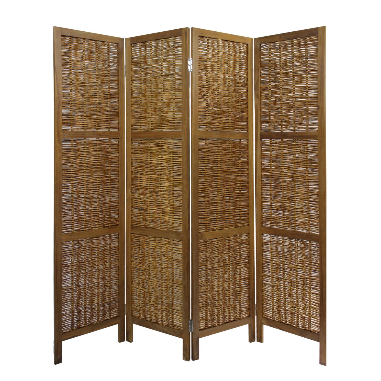 HomeRoots 4000415089 Brown Willow Four Panel Room Divider Screen