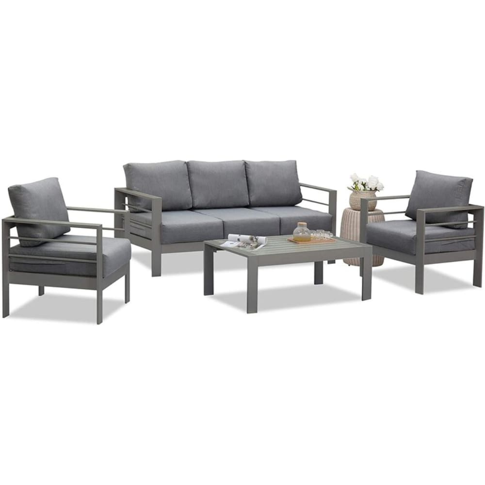 AHIOU HOME ZAAHG-S00066SF Holland 4-Piece Patio Sofa Conversation Set with Gray Cushions