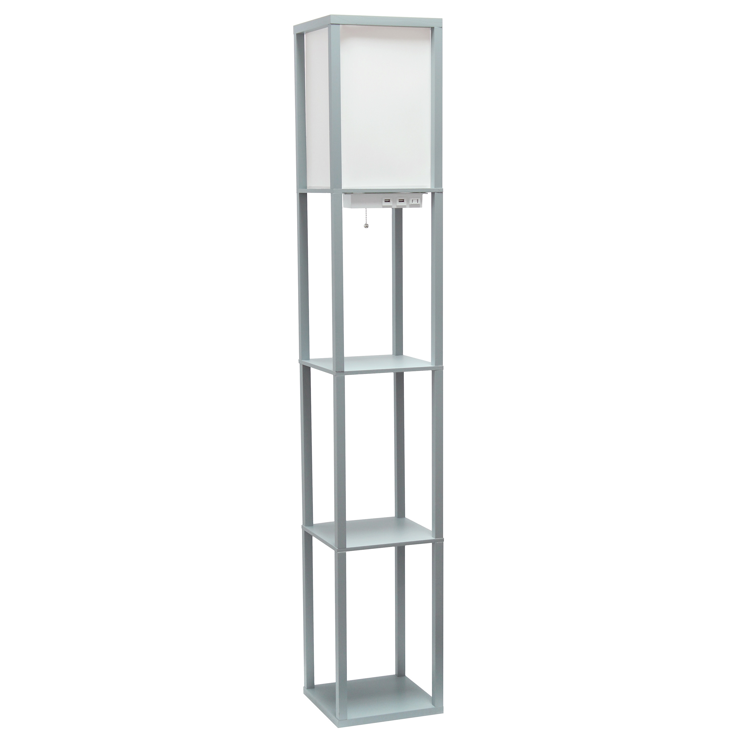 Simple Designs LF1037-GRY 62.5-in Gray Shelf Floor Lamp with Linen Shade