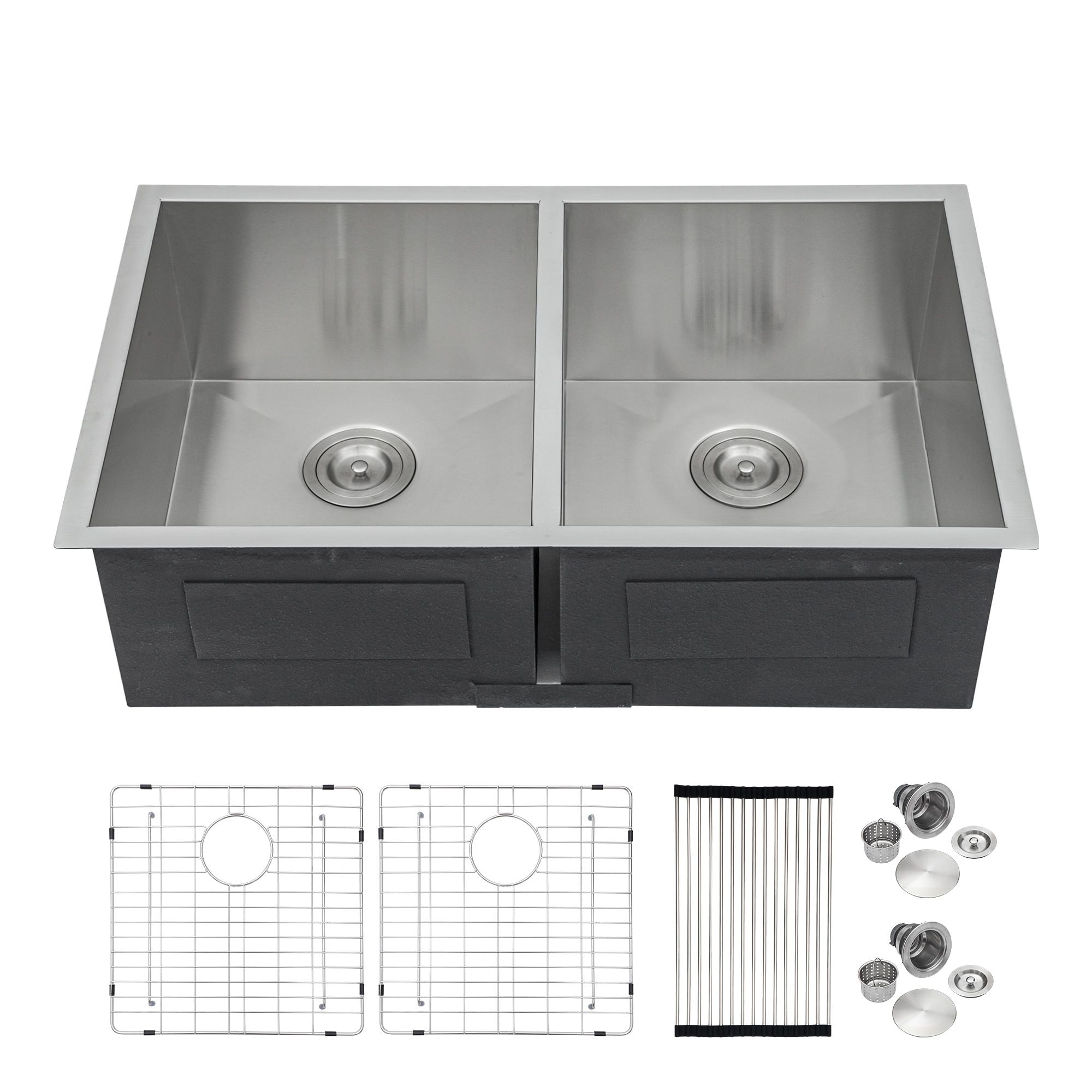Tatayosi Modern Undermount Kitchen Sink Double Bowl 18 Gauge Gunmetal Black Stainless Steel Sink