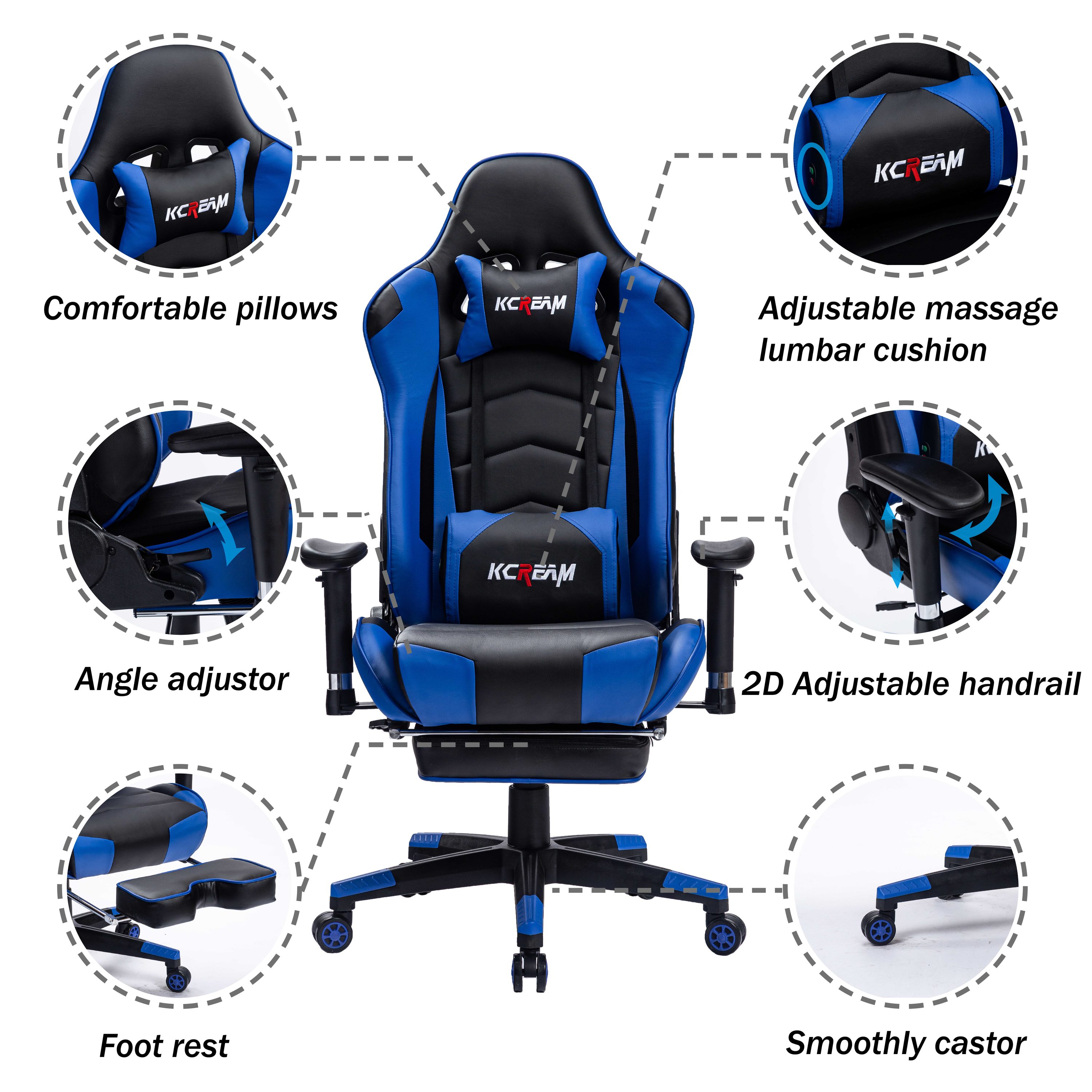 Foldable Ergonomic Office Chair with Footrest, High Back Computer Chair  with 2D Headrest, Mesh Back, Sponge Seat, Adjustable Lumbar Support, 2D