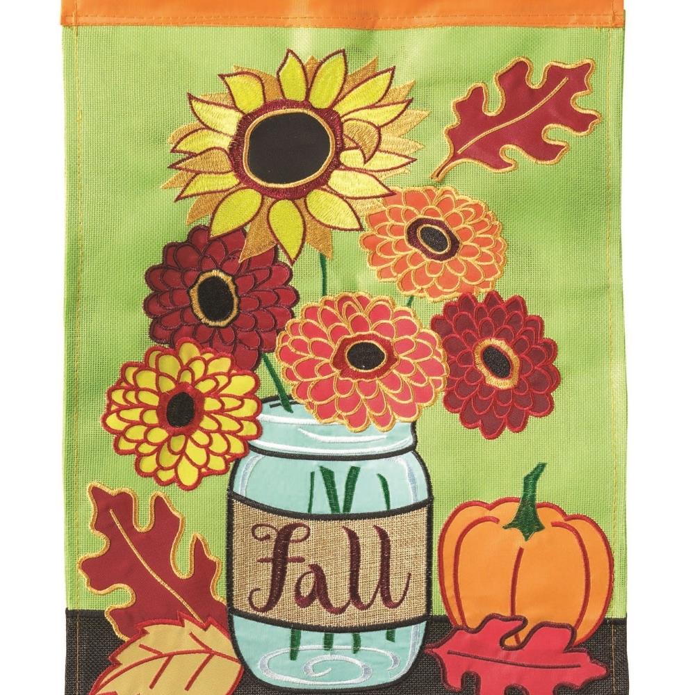 Dicksons DCKS3212  M001046 Double Applique Fall Mason Jars Burlap Large House Outdoor Flag