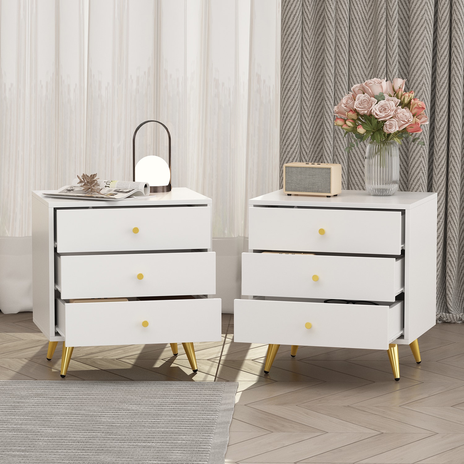 FUFU&GAGA Contemporary White Nightstand with 3 Drawers - Durable ...