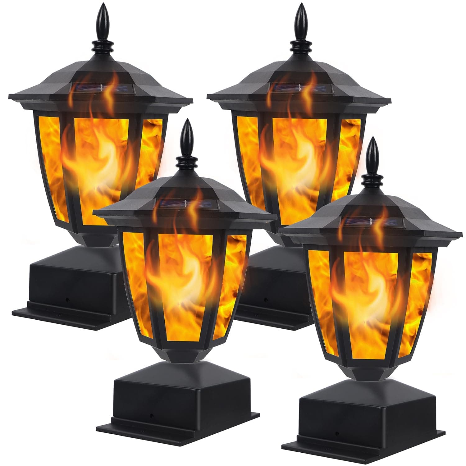 Angel Sar Outdoor Waterproof Solar Flame Post Lights for Garden Deck Patio Fit 4 x 4 5 x 5 or 6 x 6 Wooden Post Black 4Pack