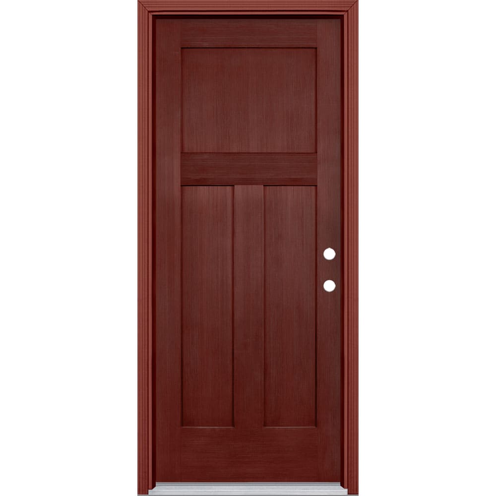 Masonite 6276 32-in x 80-in x 4-9/16-in Fiberglass No glass Left-hand inswing Wineberry Stained Prehung Front Door with Brickmould Insulating core