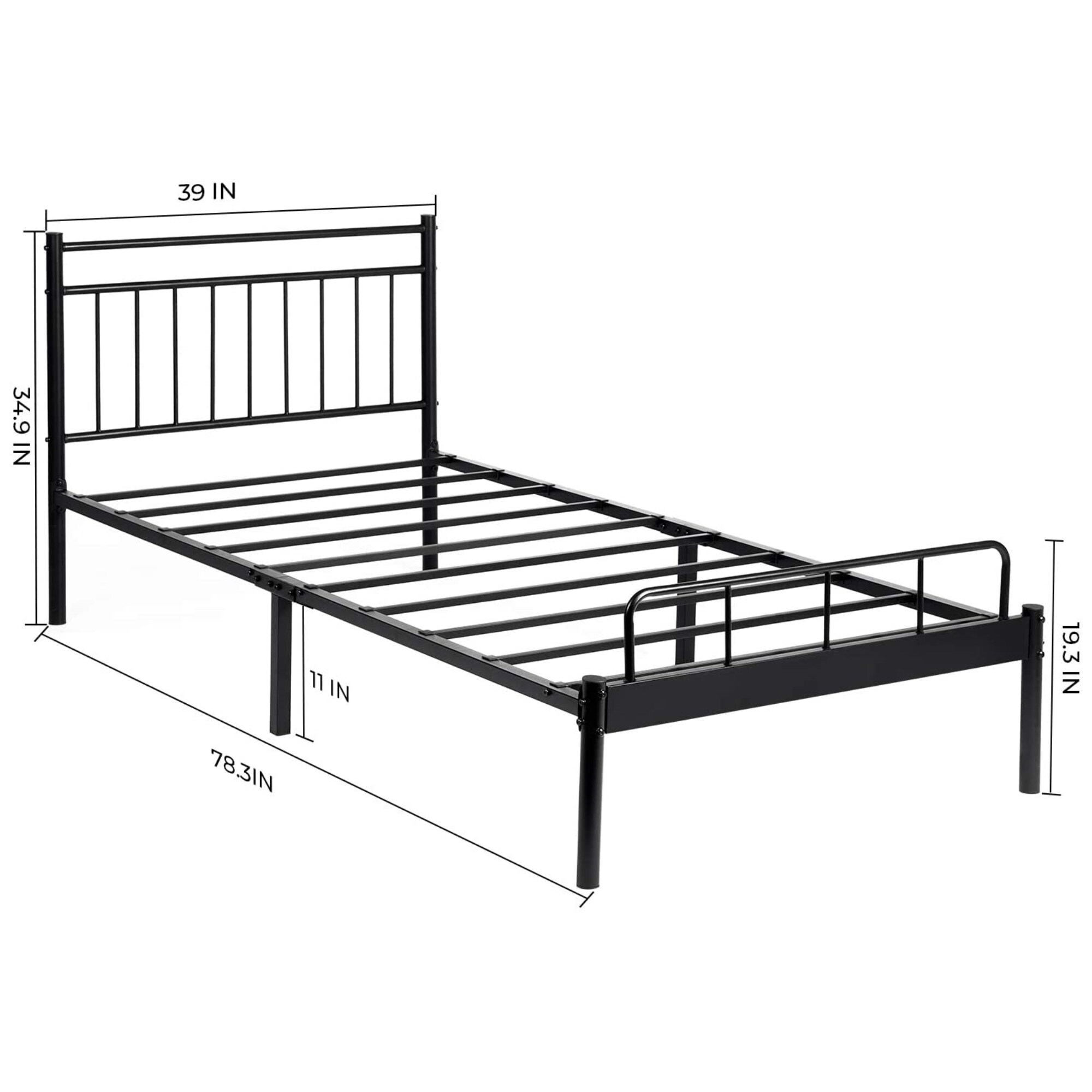 Clihome Twin Size Black Frame Metal Bed With Large Storage Space Under 