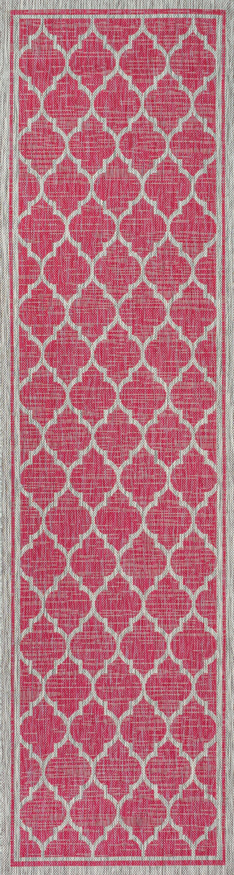 Fuchsia and Light Gray Reversible Indoor/Outdoor Trellis Rug