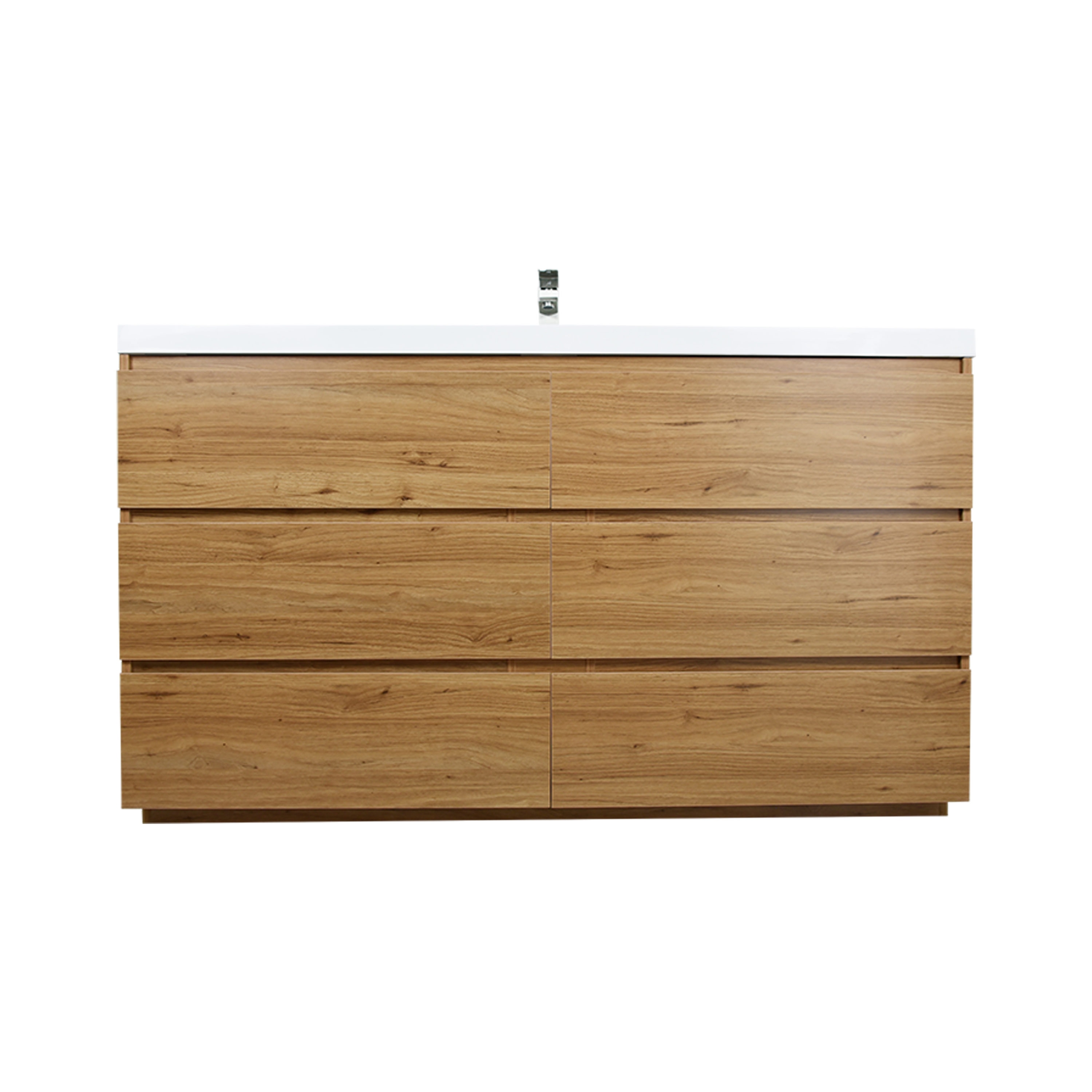 Moreno Bath MOA60S-AV Moreno Angeles 60-in Natural oak Single sink Bathroom Vanity with Pure white Acrylic Top