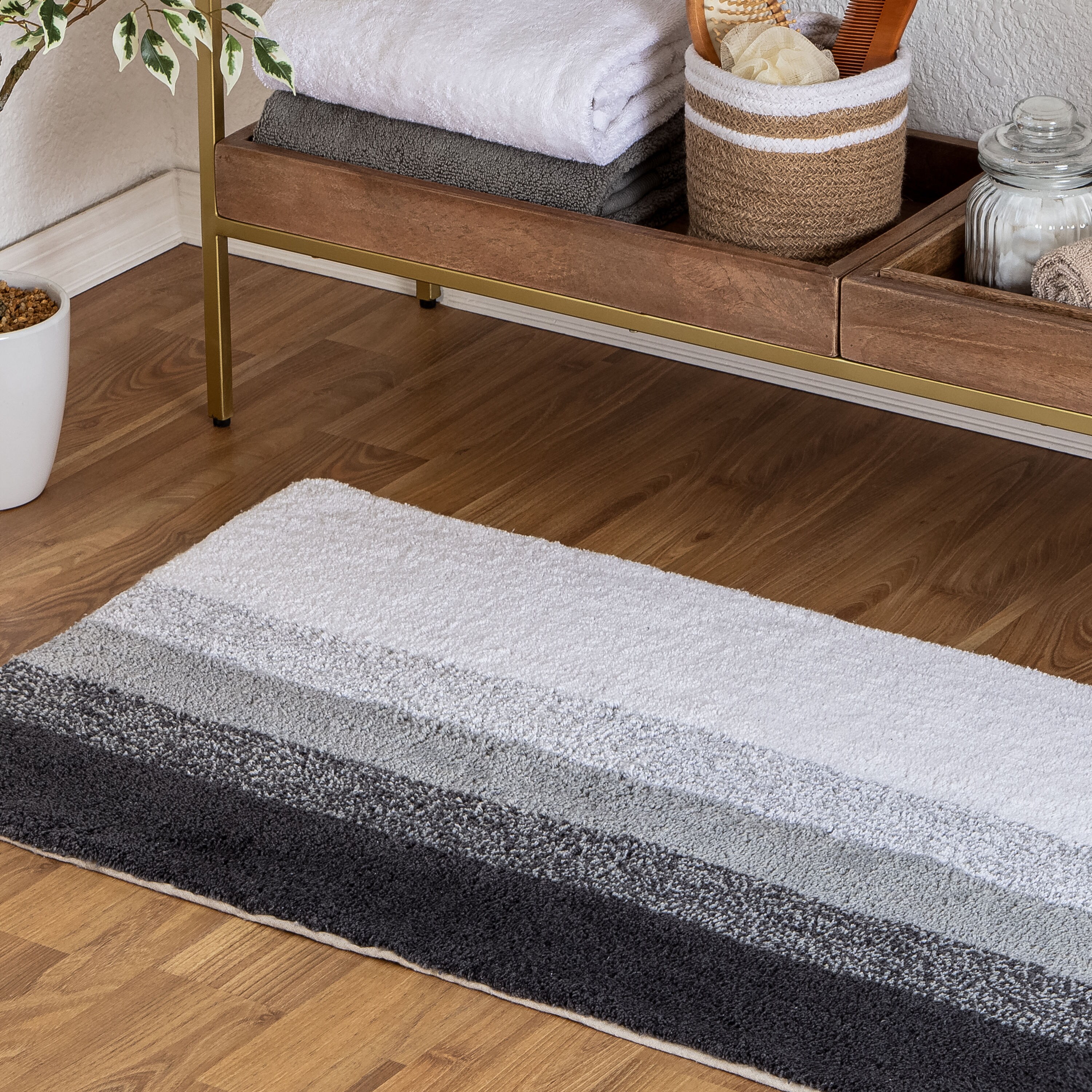 Set Of 4 Gradiation Rug Collection Grey Cotton Tufted Bath Rug Set