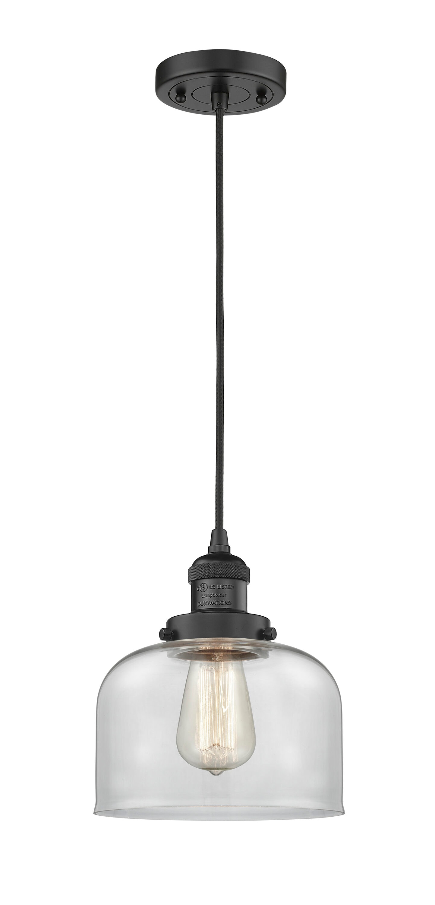 Innovations Lighting 201C-BK-G72 Bell Matte Black Industrial Clear glass Bell Medium Hanging Pendant light