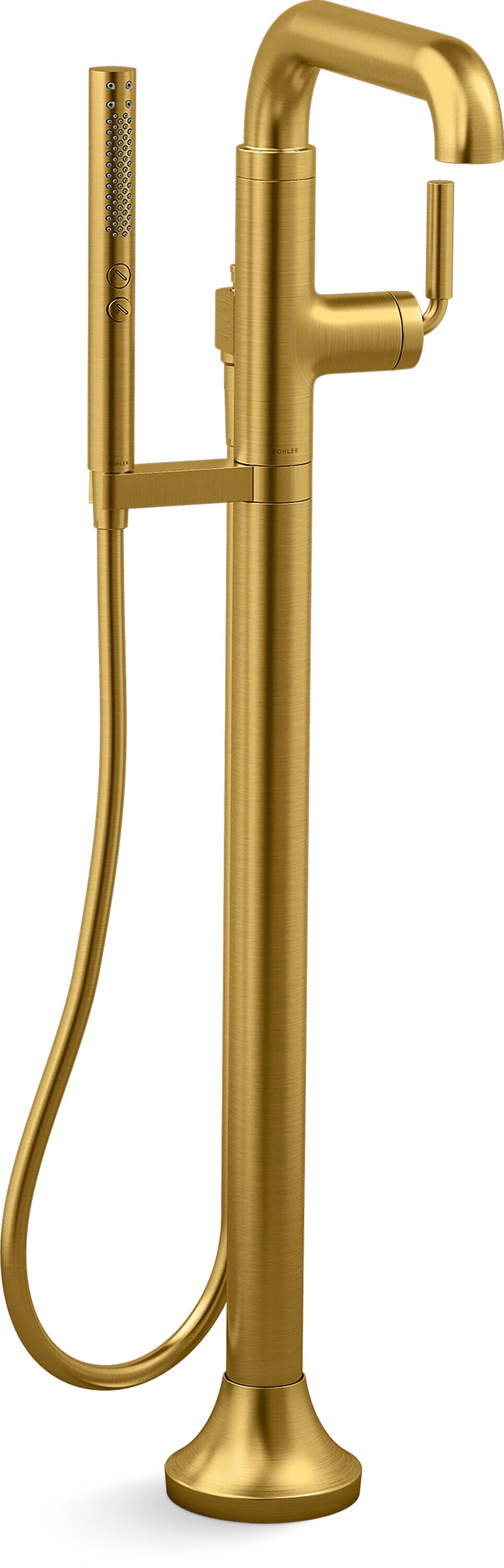 Vibrant Brushed Moderne Brass Freestanding Tub Faucet with Handshower