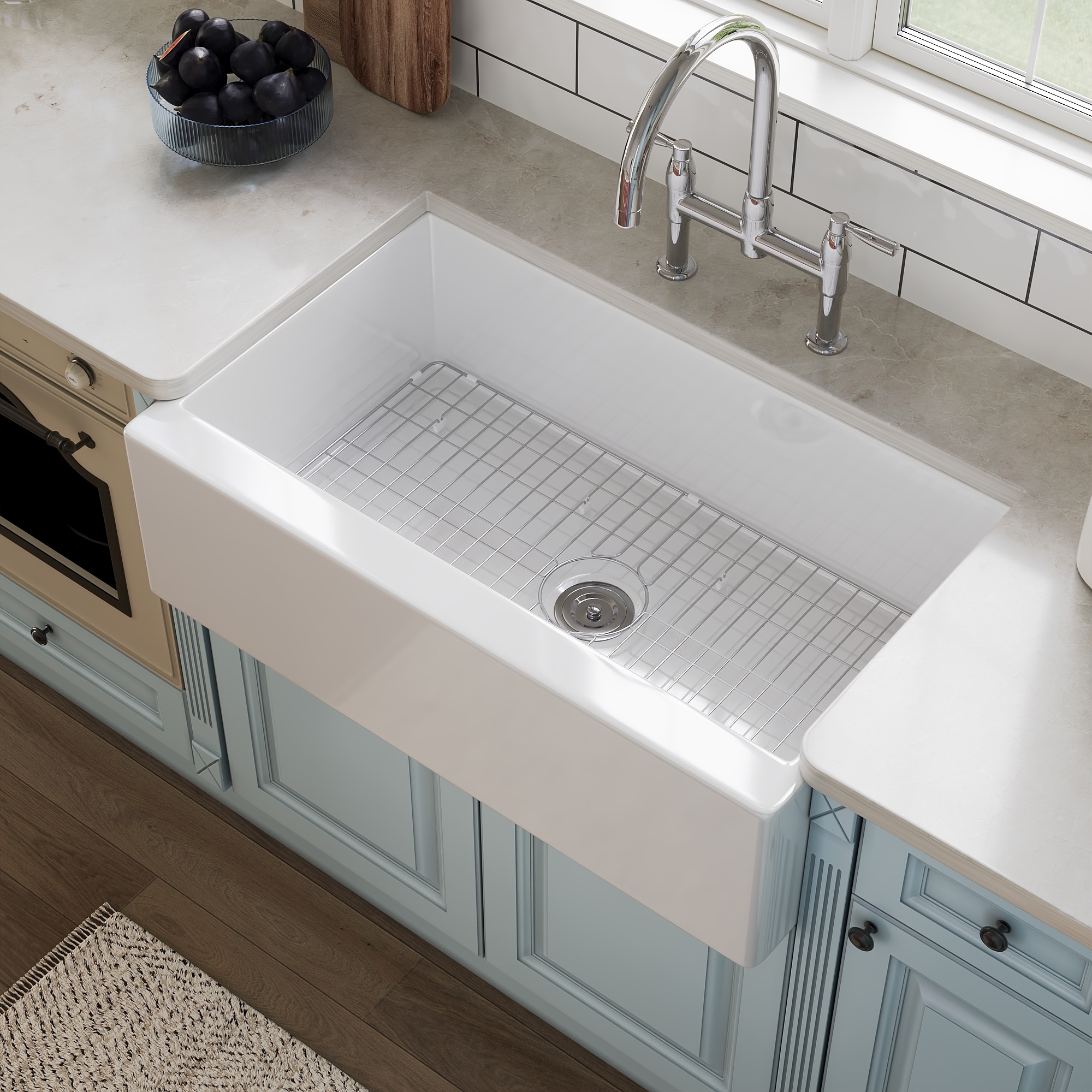 DeerValley Farmhouse apron front 32.99-in x 20.08-in Fireclay Single bowl Kitchen Sink