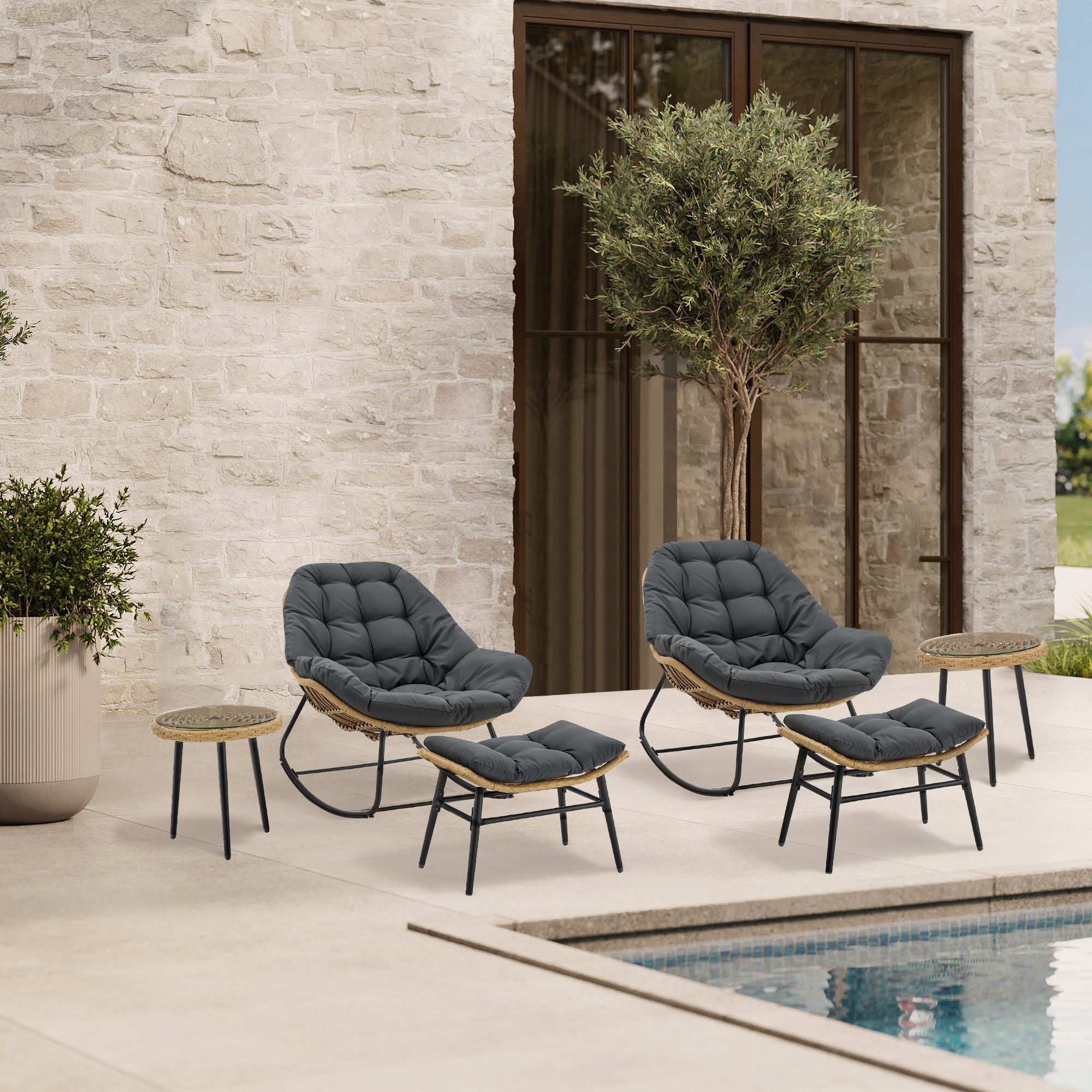 Manhattan Comfort 2-OD-CV024-GY 3 -Piece Patio Conversation Set with Gray Cushions