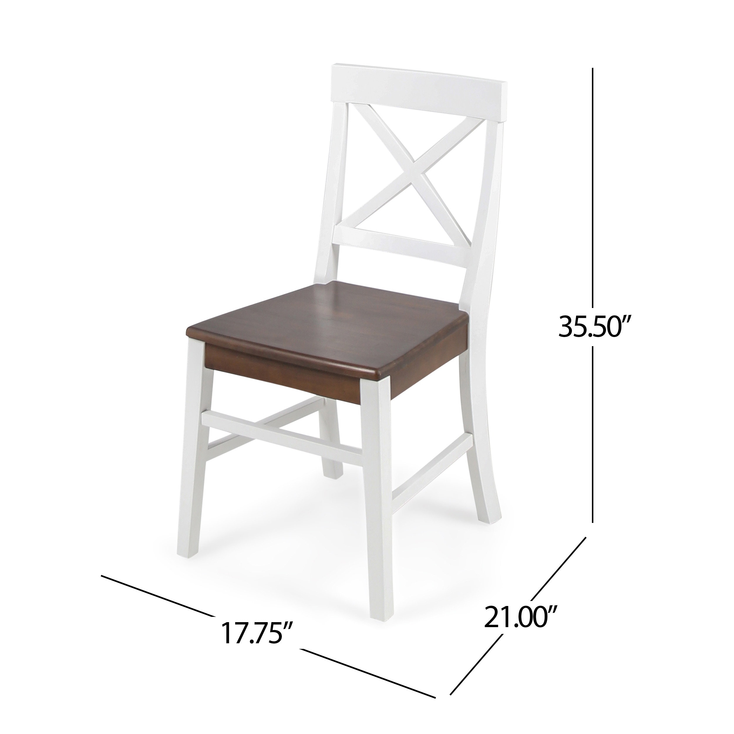 Rustic Acacia Wood Dining Chairs in White and Walnut, Set of 2