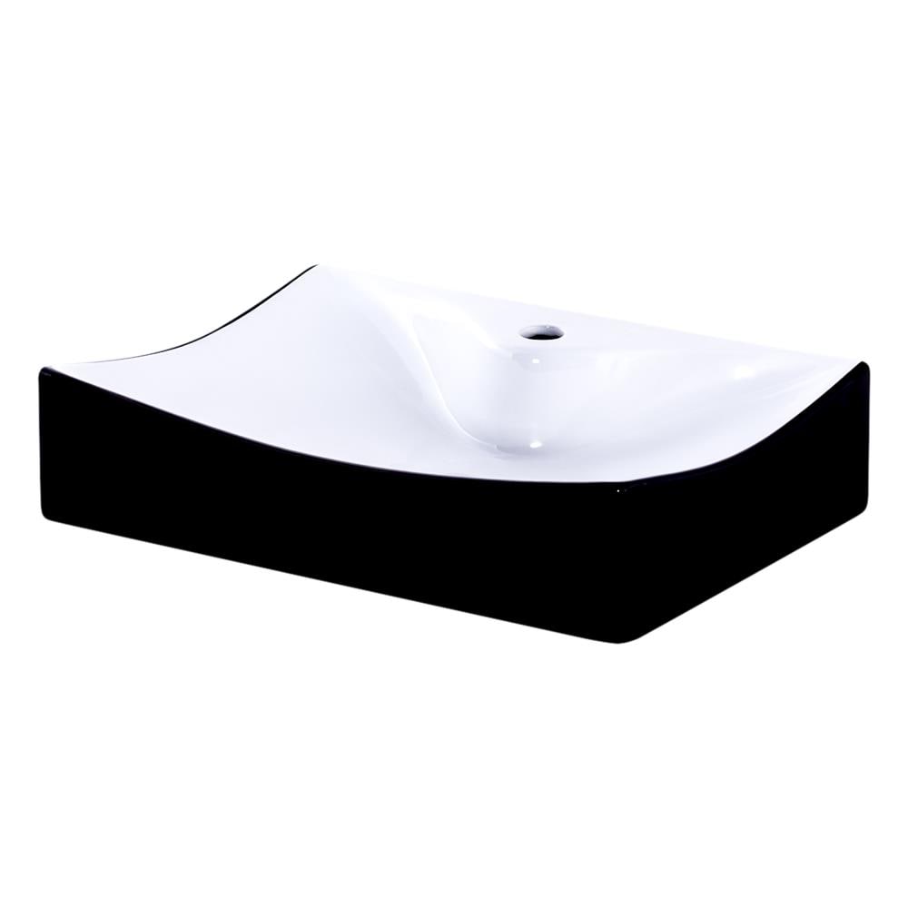 Glossy Black and White Ceramic Rectangular Bathroom Sink