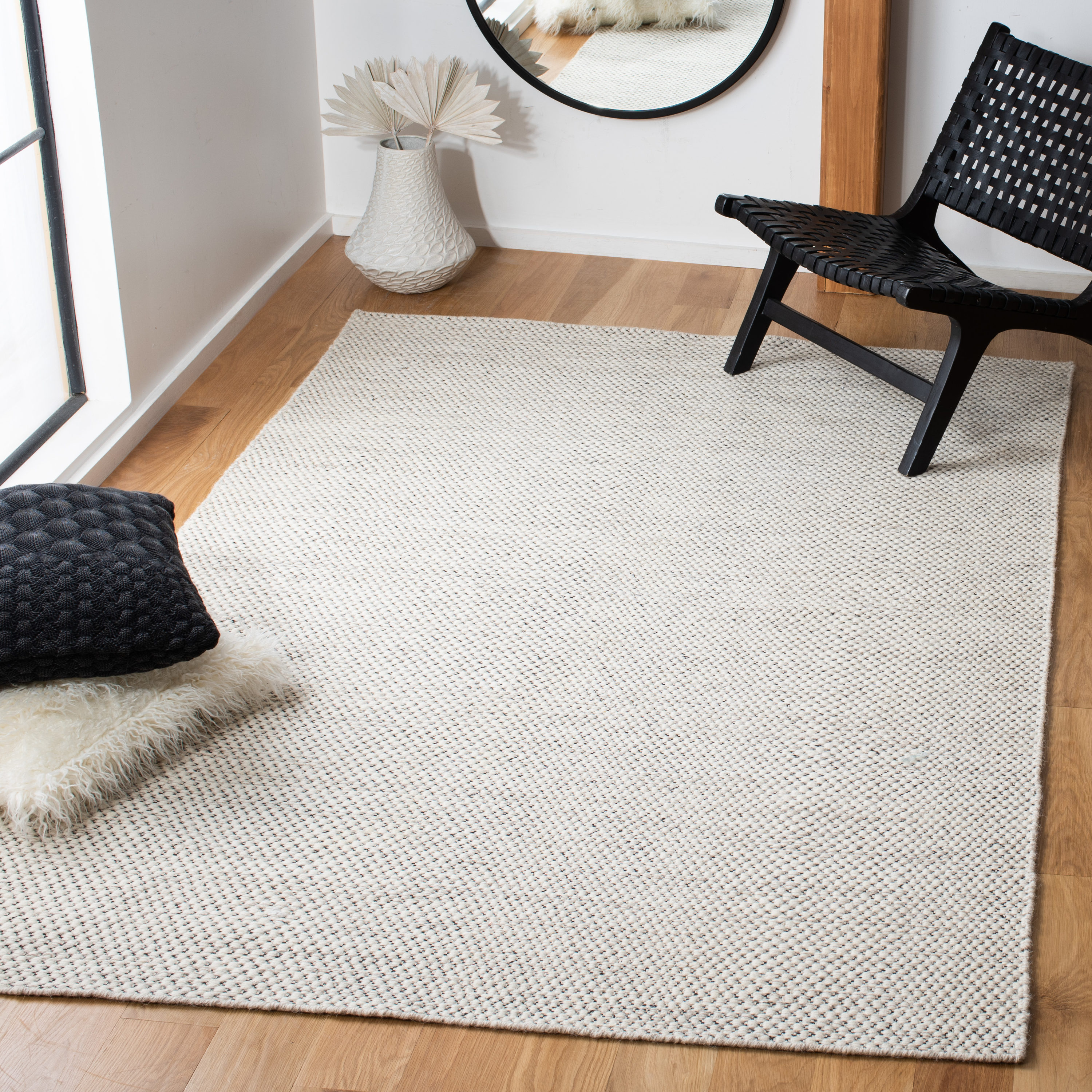 Ivory Flat Woven Wool 8' x 10' Handmade Area Rug