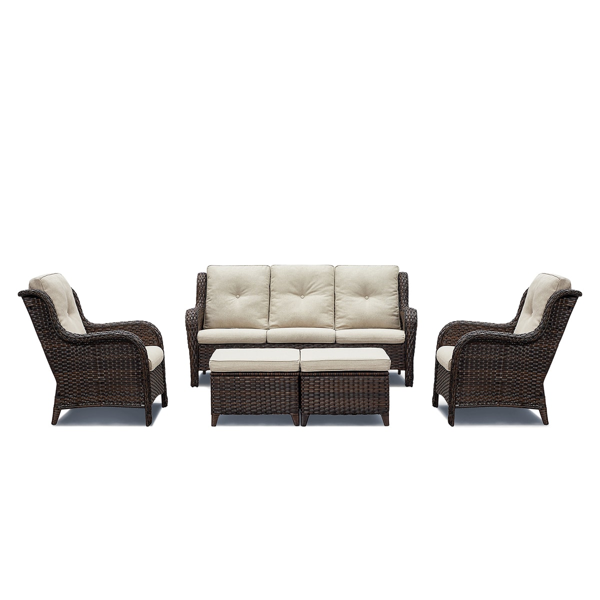 Rilyson FS013S014S006-2 5 -Piece Wicker Patio Sofa Conversation Set with Off-white Cushions