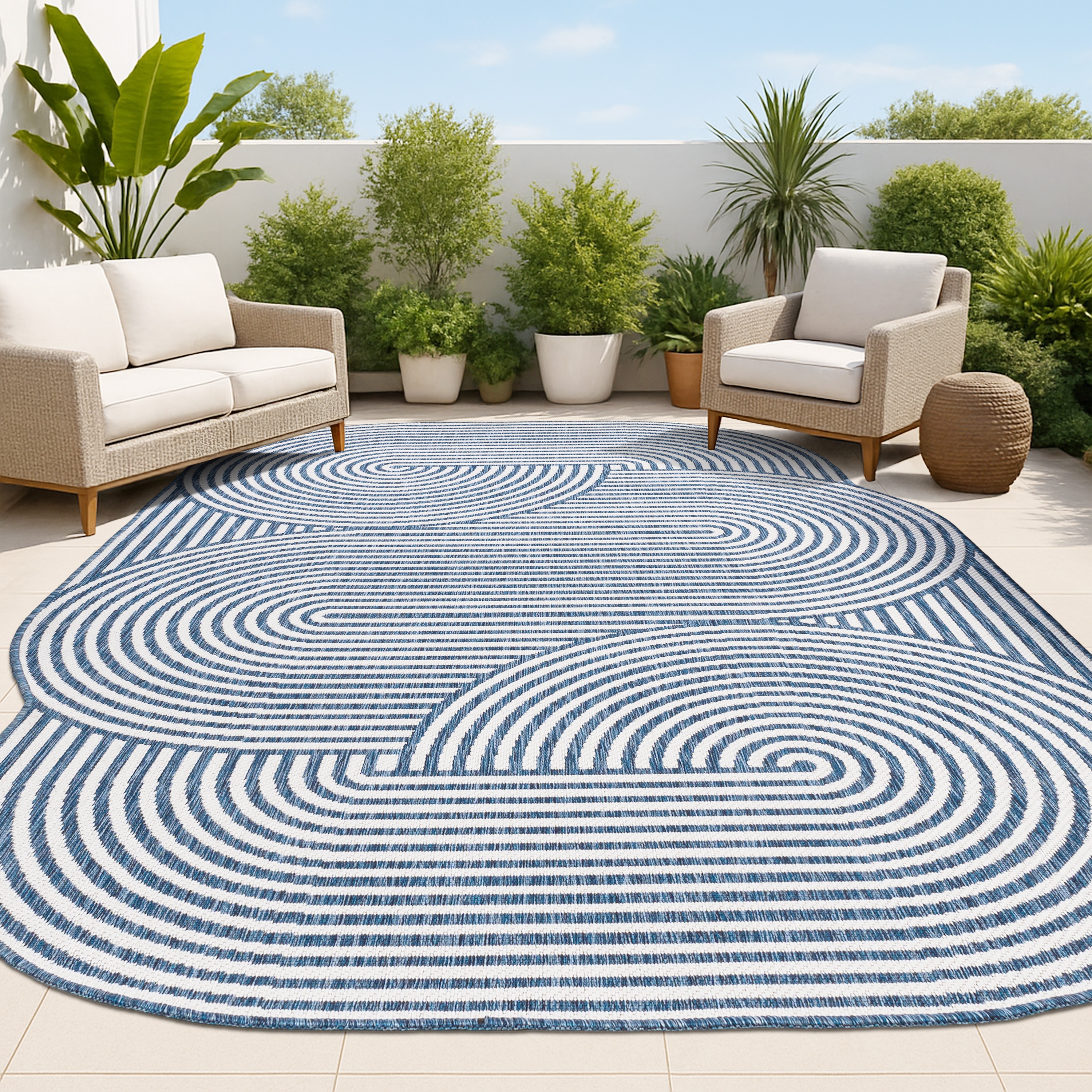 JONATHAN  Y SHP201C-5 SHAPES Margot Arch Stripe 5 x 8 (ft) Loomed Cream/Navy Rectangular Indoor/Outdoor Geometric Coastal Pet Friendly Area rug