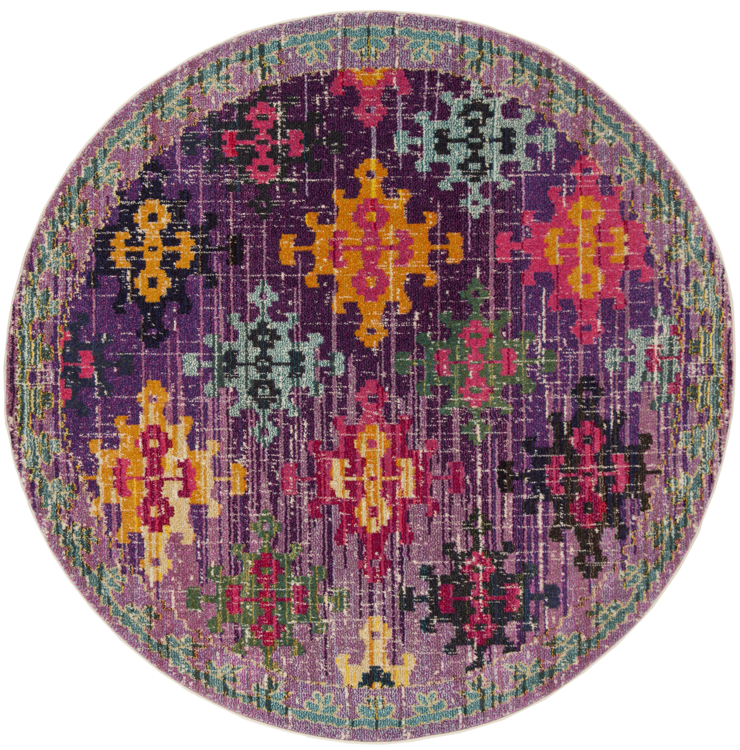 Safavieh MNC244P-7R Monaco Sonia 7 x 7 (ft) Loomed Polypropylene Purple/Multi Round Indoor Distressed/Overdyed Bohemian/Eclectic Area rug